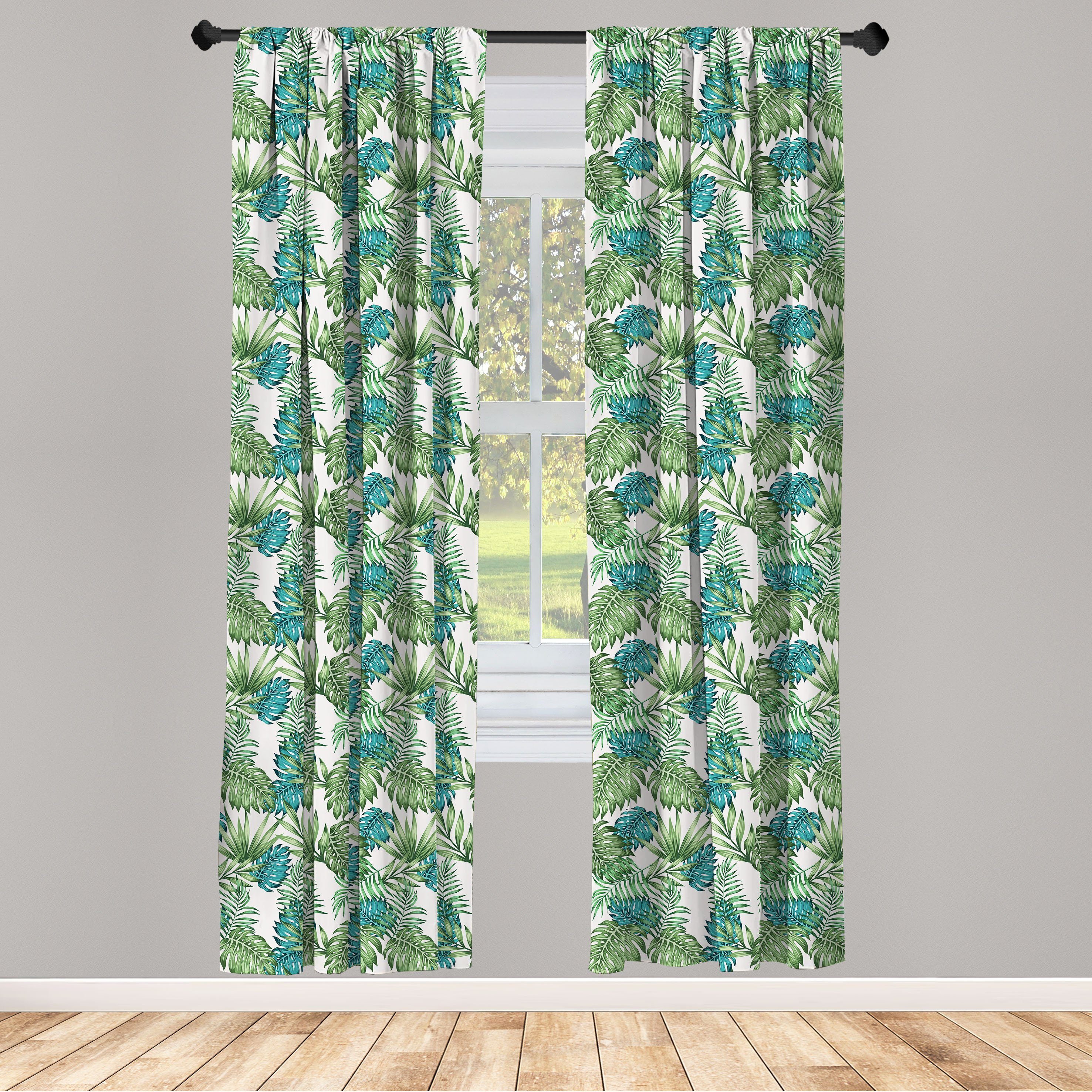 Gardine Vorhang für Wohnzimmer Schlafzimmer Dekor, Abakuhaus, Microfaser, Vintage Botanik Exotische Palme