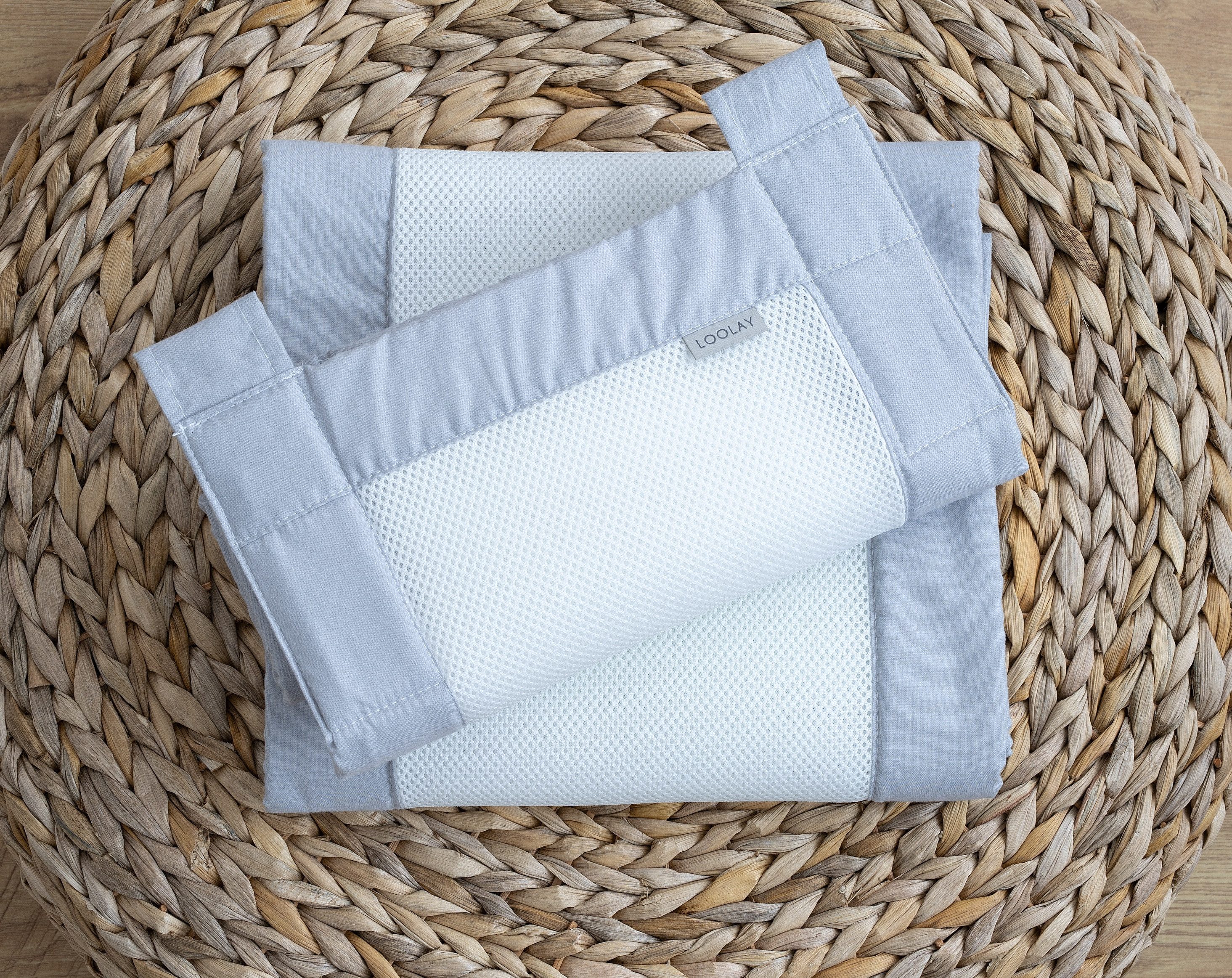 Loolay Babybett Bettumrandung Mesh atmungsaktiv 120x60/140x70 cm für Gitterbett, 2-tlg. Set 5 mm Netzstoff Schutz Klettverschluss europäische Stoffe