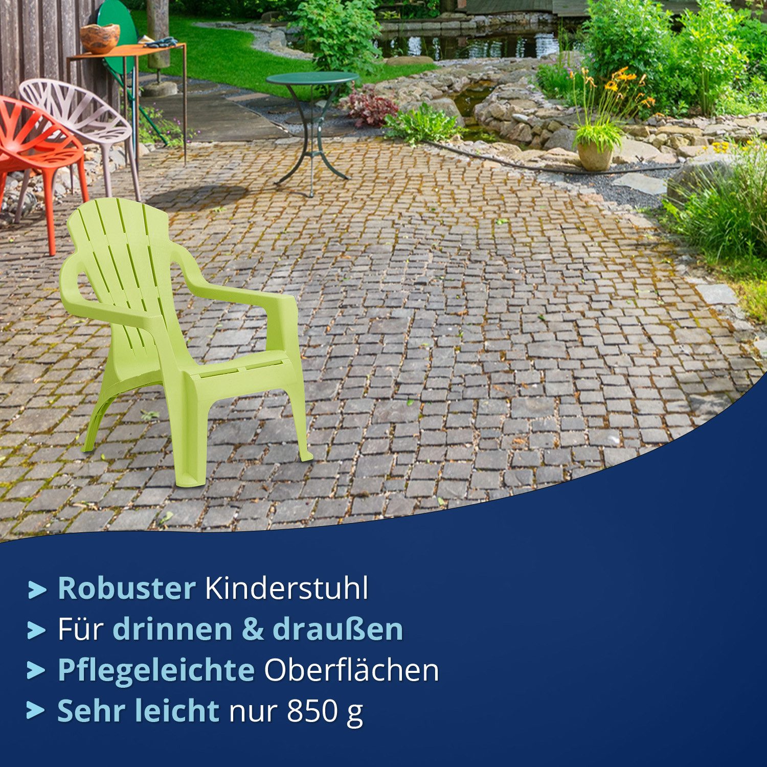 KHG Kinderstuhl Gartenstuhl mit Armlehnen, Sessel für Kinder mit 20 cm Sitzhöhe (aus Kunststoff stapelbar, kippsicher, wetterbeständig), stapelbar, Vollkunststoff, kindgerecht