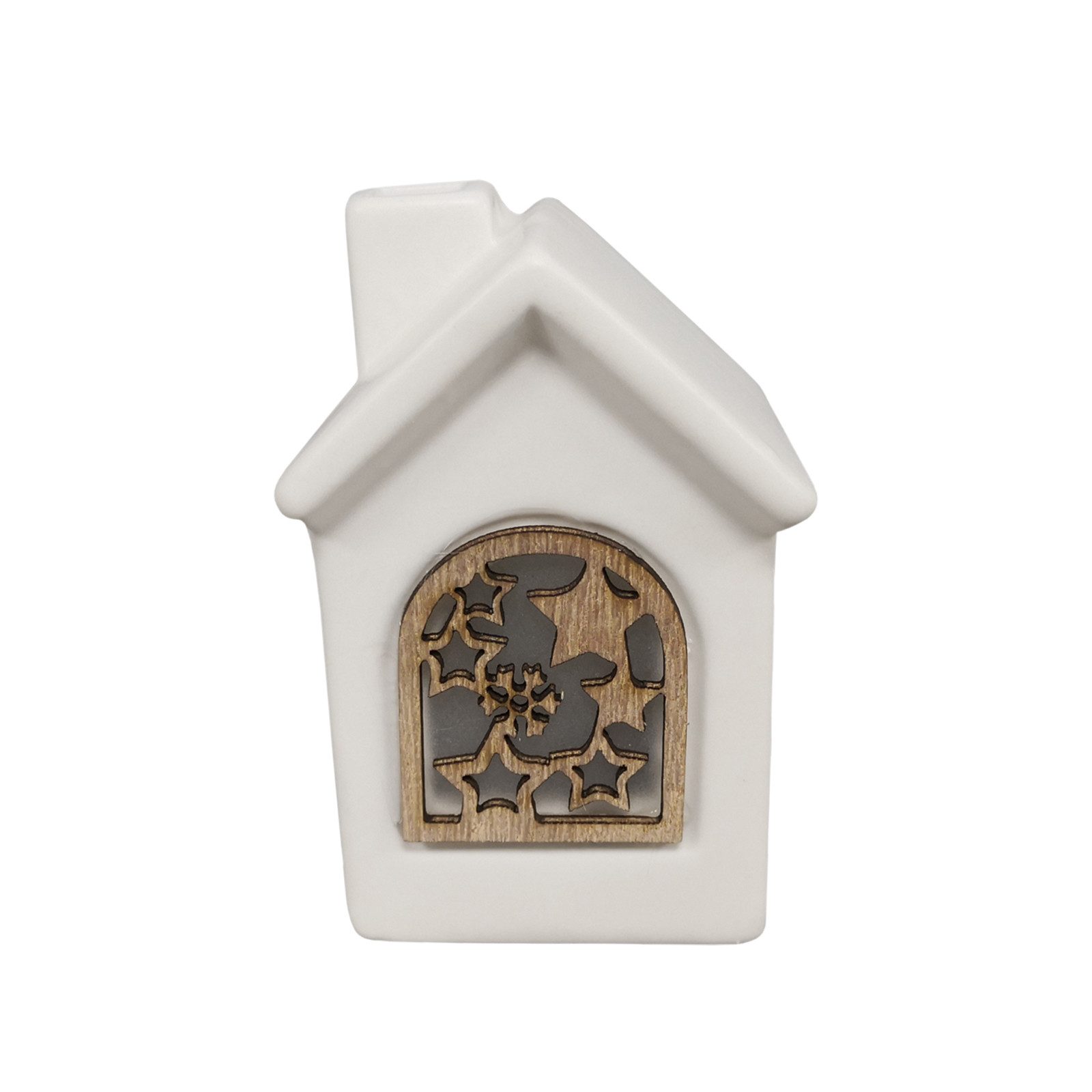 HTI-Living Weihnachtshaus LED Keramikhaus mit Holzfenster Weiß, Weihnachtsdeko Leuchtdeko