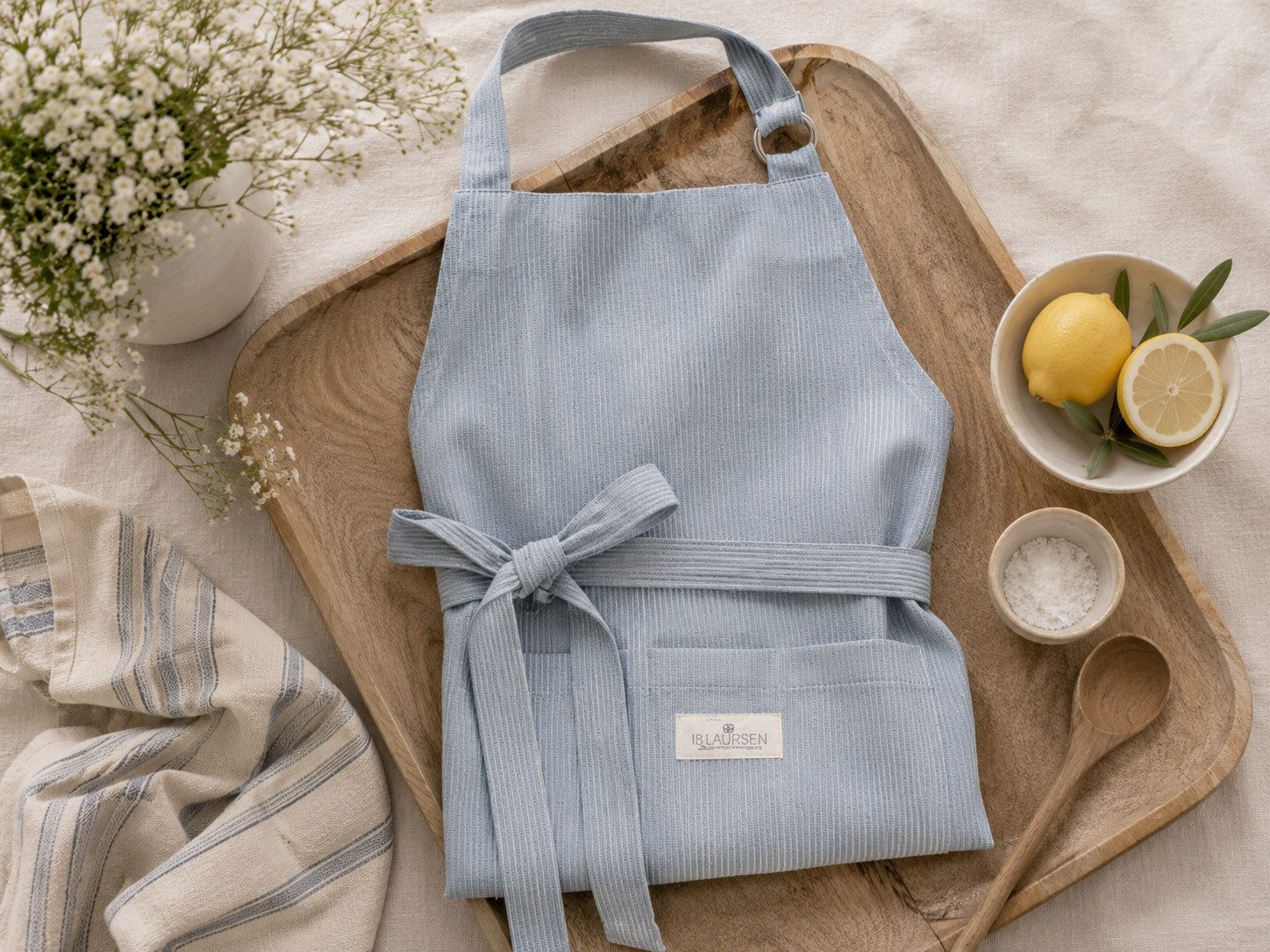Greengate Kochschürze GreenGate Schürze Alice Hellblau – Baumwollschürze mit Streifen