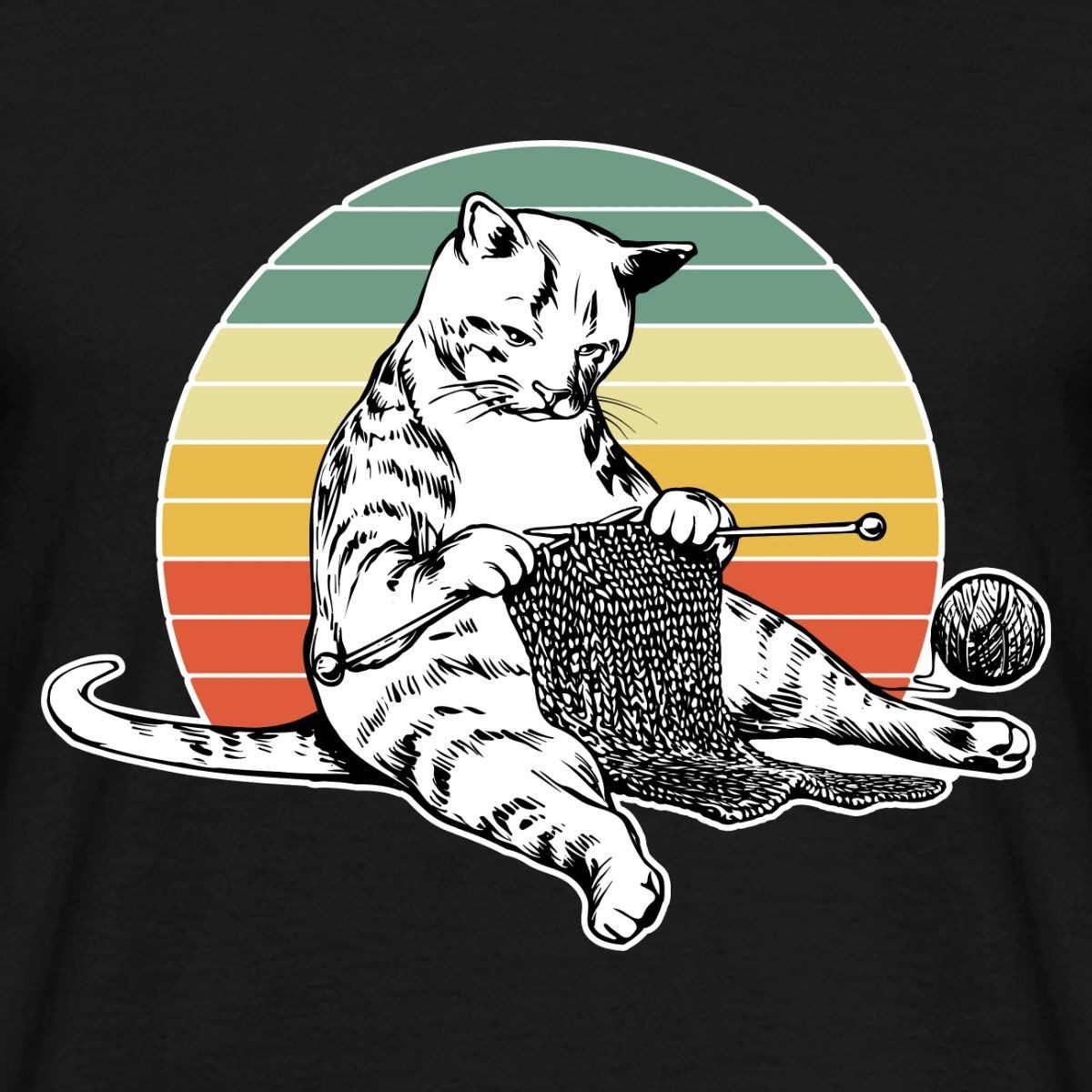 Spreadshirt T-Shirt Strickende Katze, Retro Katze Mit Wolle Männer T-Shirt (1-tlg)