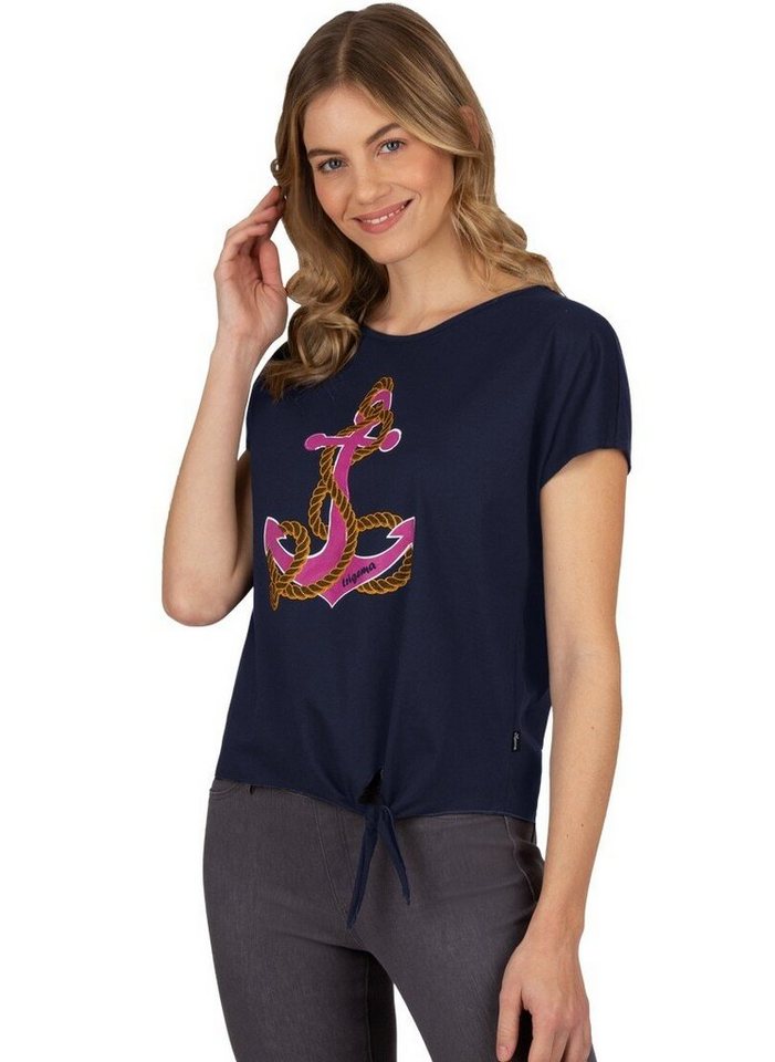 Trigema T-Shirt TRIGEMA Shirt mit Anker-Motiv und Knoten am Saum