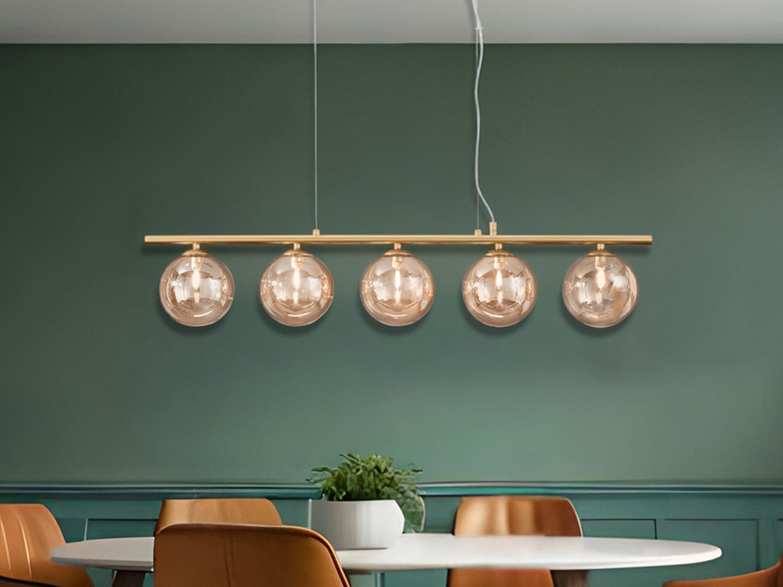 Luce Ambiente Design LED Pendelleuchte mit Glas-Kugel Schirmen Breite 100cm, Dimmfunktion, LED wechselbar, über Schalter in 3 Stufen dimmbar, Warmweiß, ausgefallene Hängelampe mehrflammig hängend für Esstisch inkl. G9 LEDs