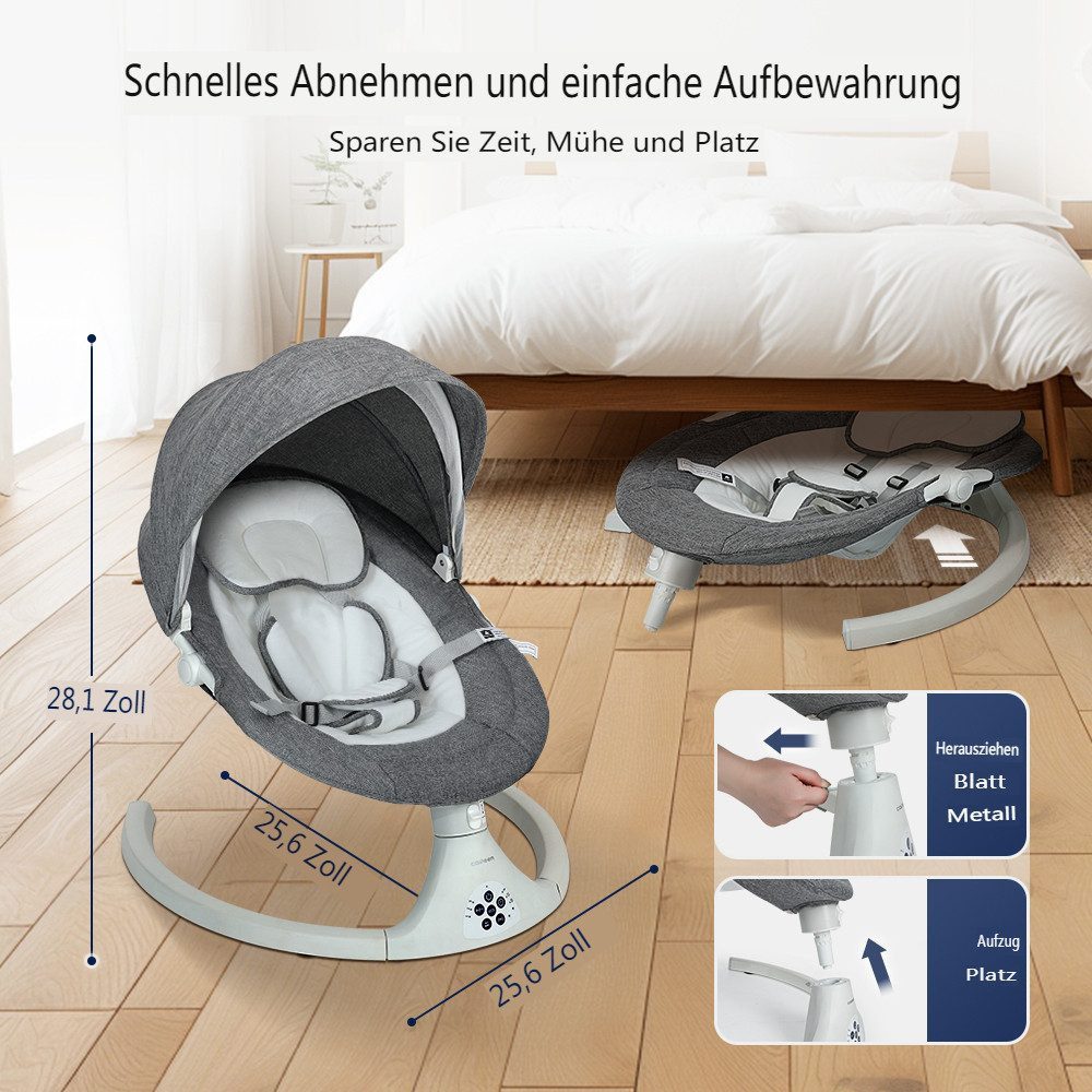 Insma Babyschaukel 5 Gang Elektrische bluetooth-Babywippe, mit 10 Liedern und Fernbedienung, Batteriekompatibel
