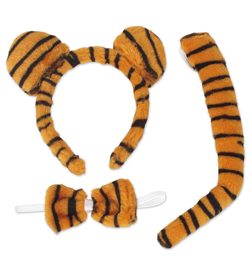 Fries Kostüm 3-teiliges Tiger Set Haarreif Fliege Schwanz Halloween Karneval Party