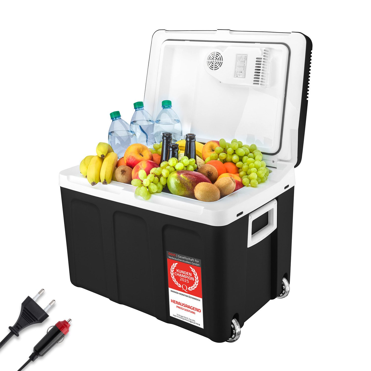 Elektrische Kühlbox Mobil Kühlschrank 45L, 12V /230V Anschluss, 12-V-Stecker fürs Auto