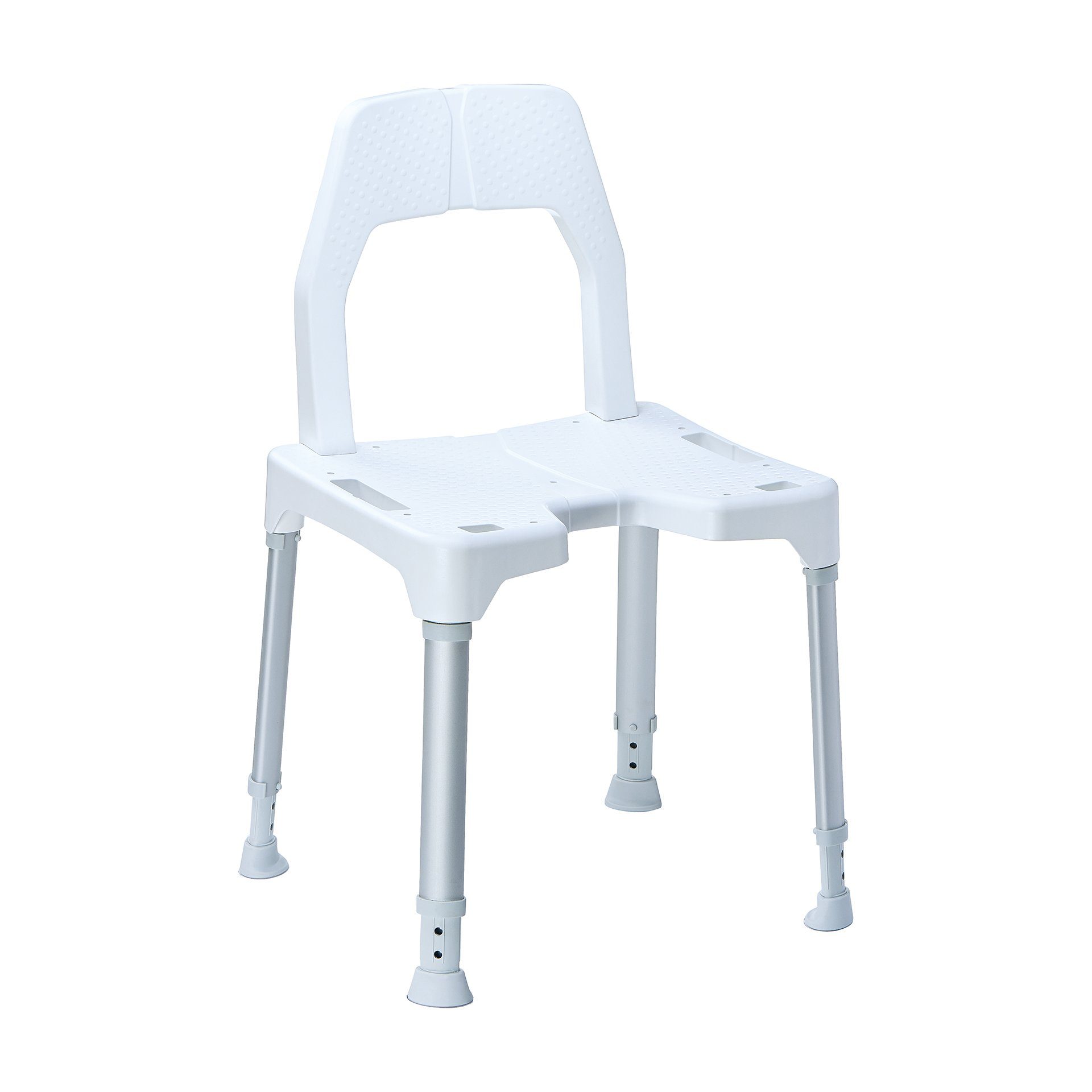 DIETZ® REHA-PRODUKTE Dusch- und Badhocker Duschstuhl TAYO mit Rückenlehne und Hygieneausschnitt höhenverstellbar, Belastbar bis 130 kg