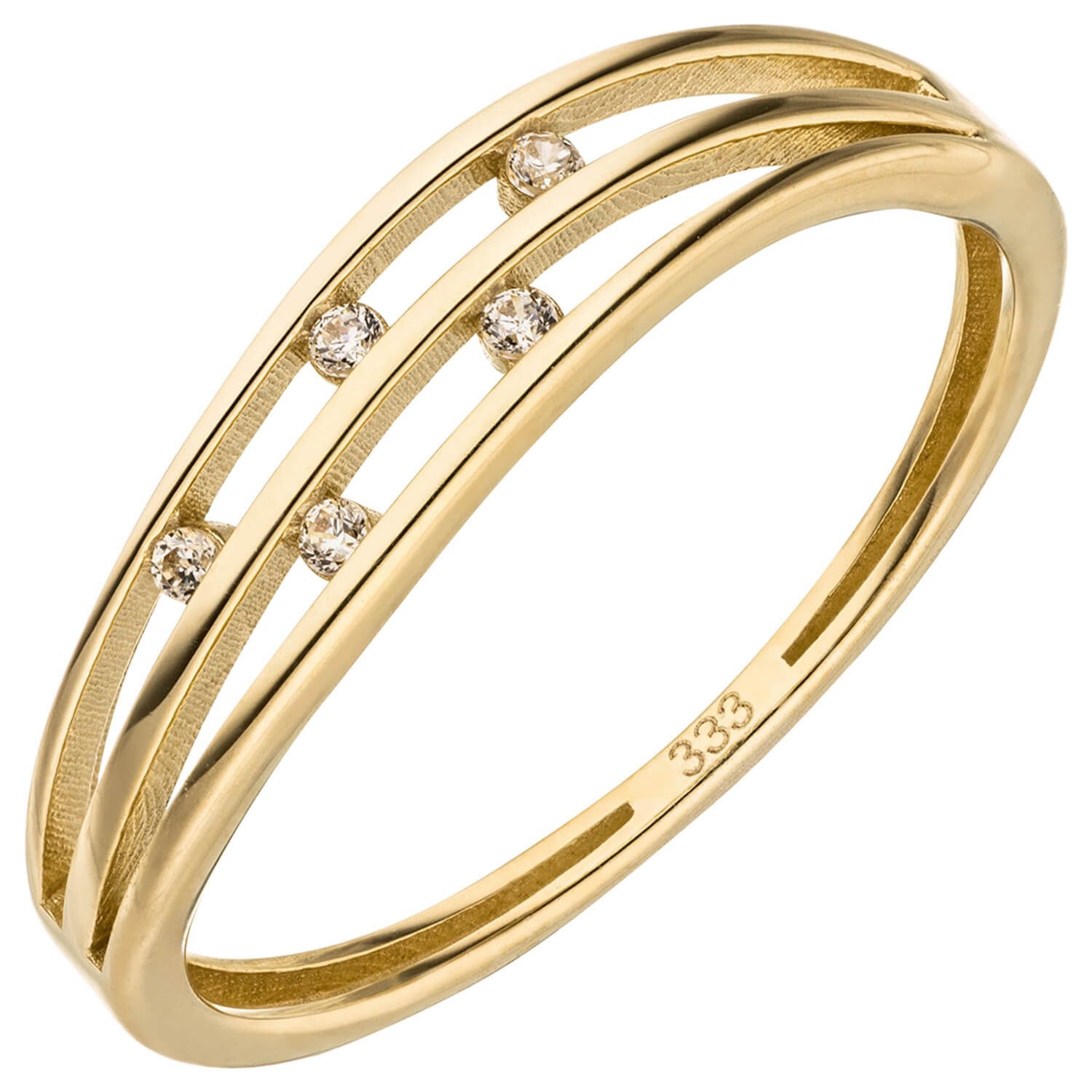 Schmuck Krone Goldring Ring aus 333 Gelbgold 5 Zirkonia, Gold 333