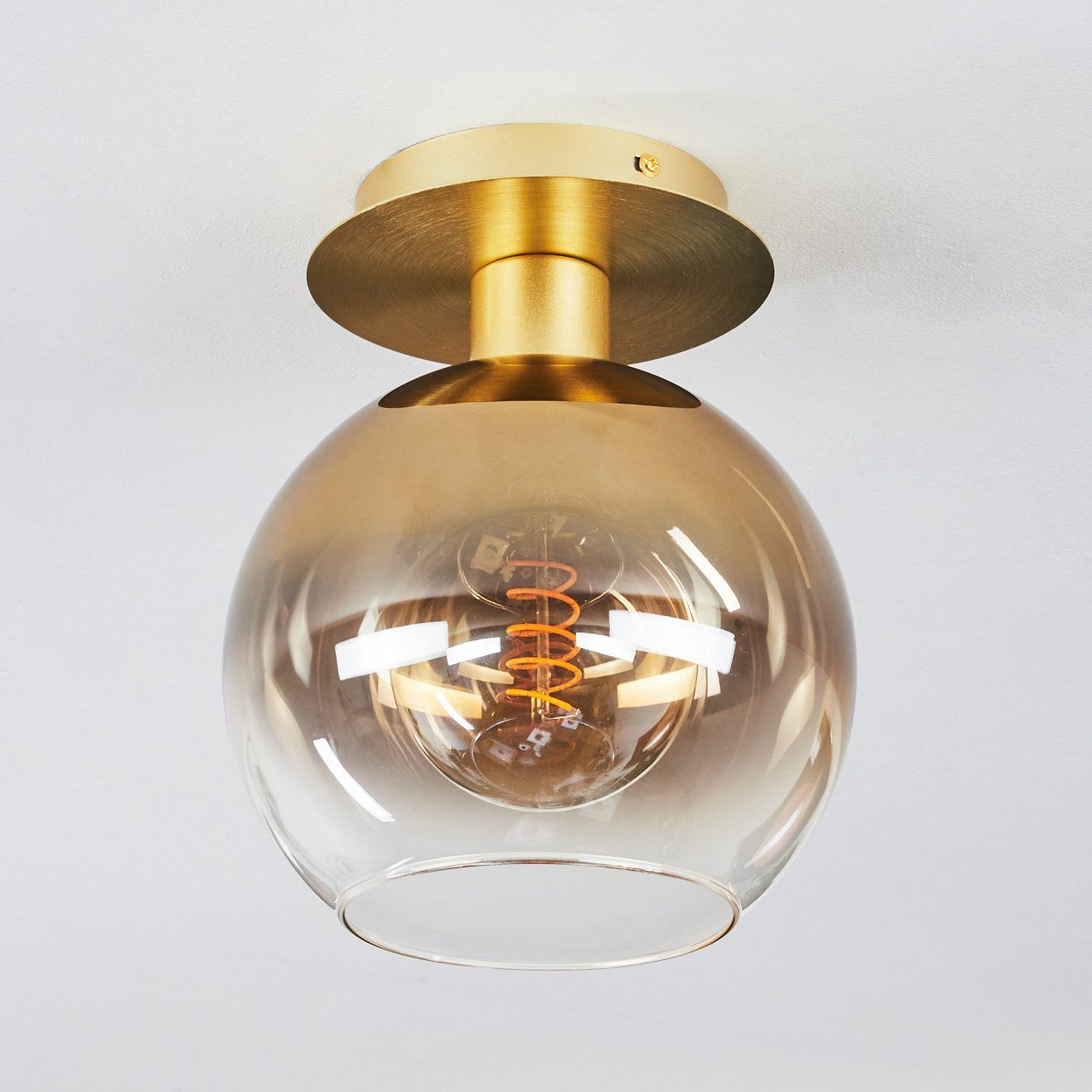 aus 1xE27 moderne Deckenleuchte ohne Messingfarben/Bernsteinfarben, Metall/Glas, 5cm), mit Echtglas/Rauchglas Schirmen (19, Deckenlampe, Leuchte hofstein Leuchtmittel, »Stinugliano«