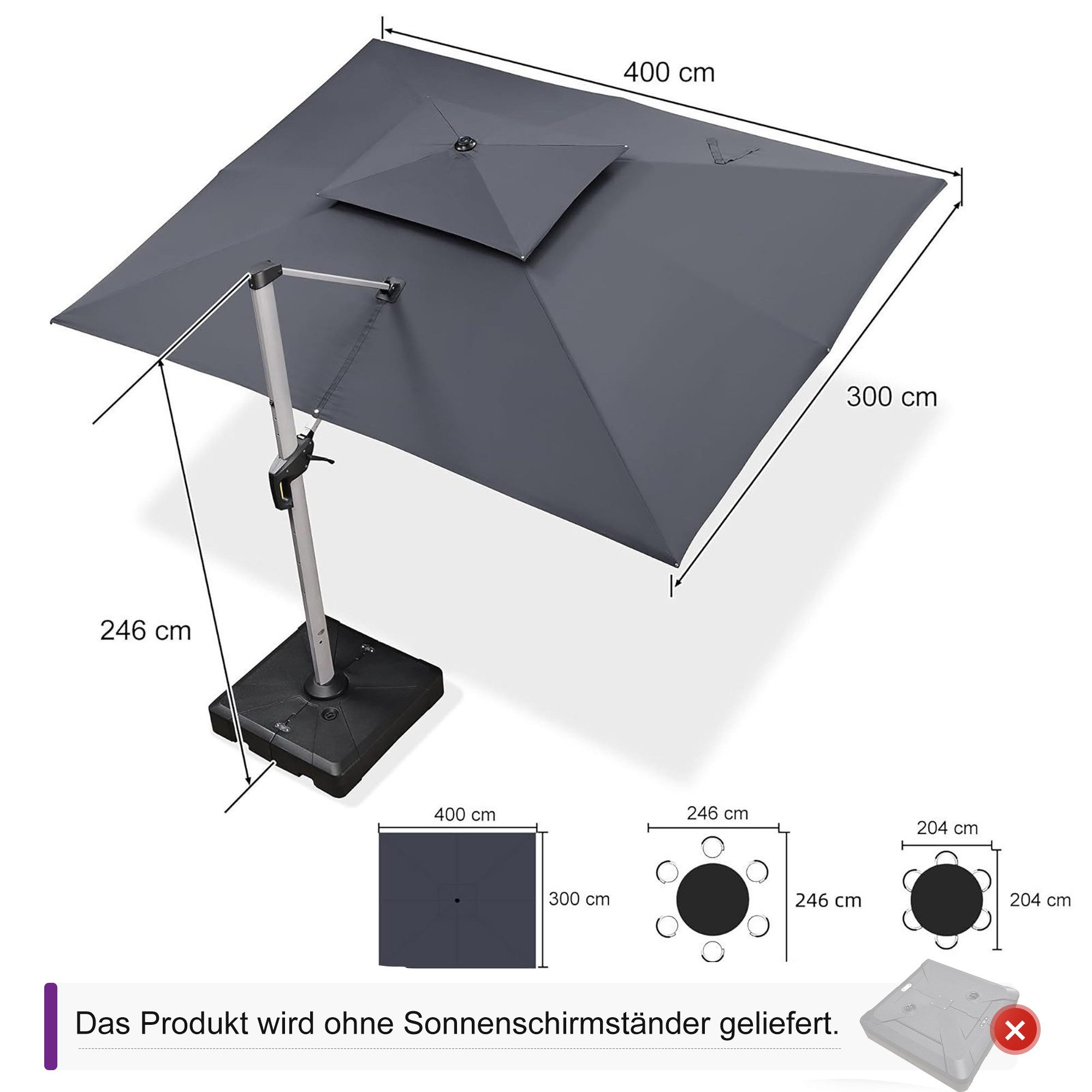 PURPLE LEAF Ampelschirm Rechteckiger Außenbereich Doppeldach günstig online kaufen