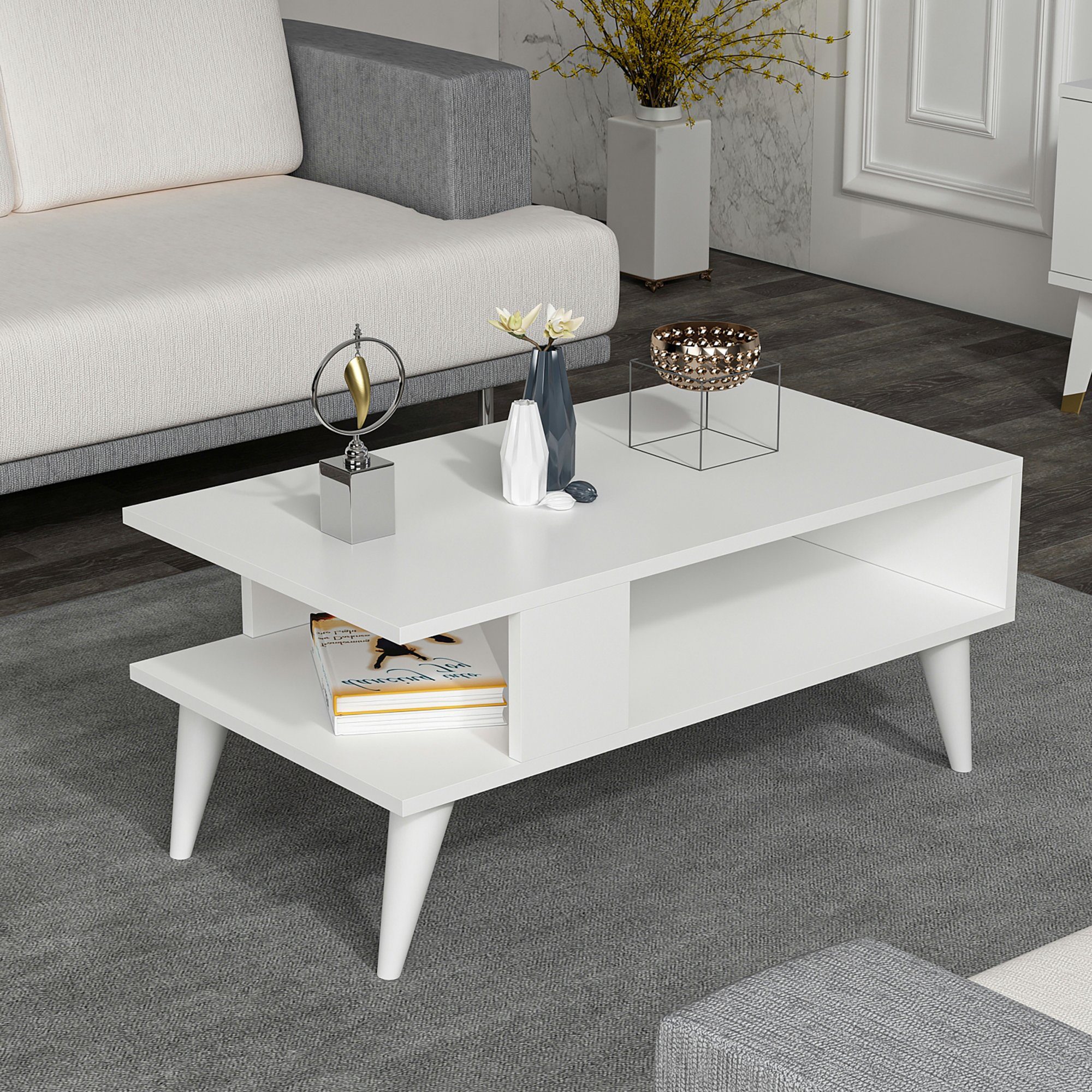 en.casa Couchtisch, »Lycksele« Wohnzimmertisch 40x90x45cm Weiß günstig online kaufen