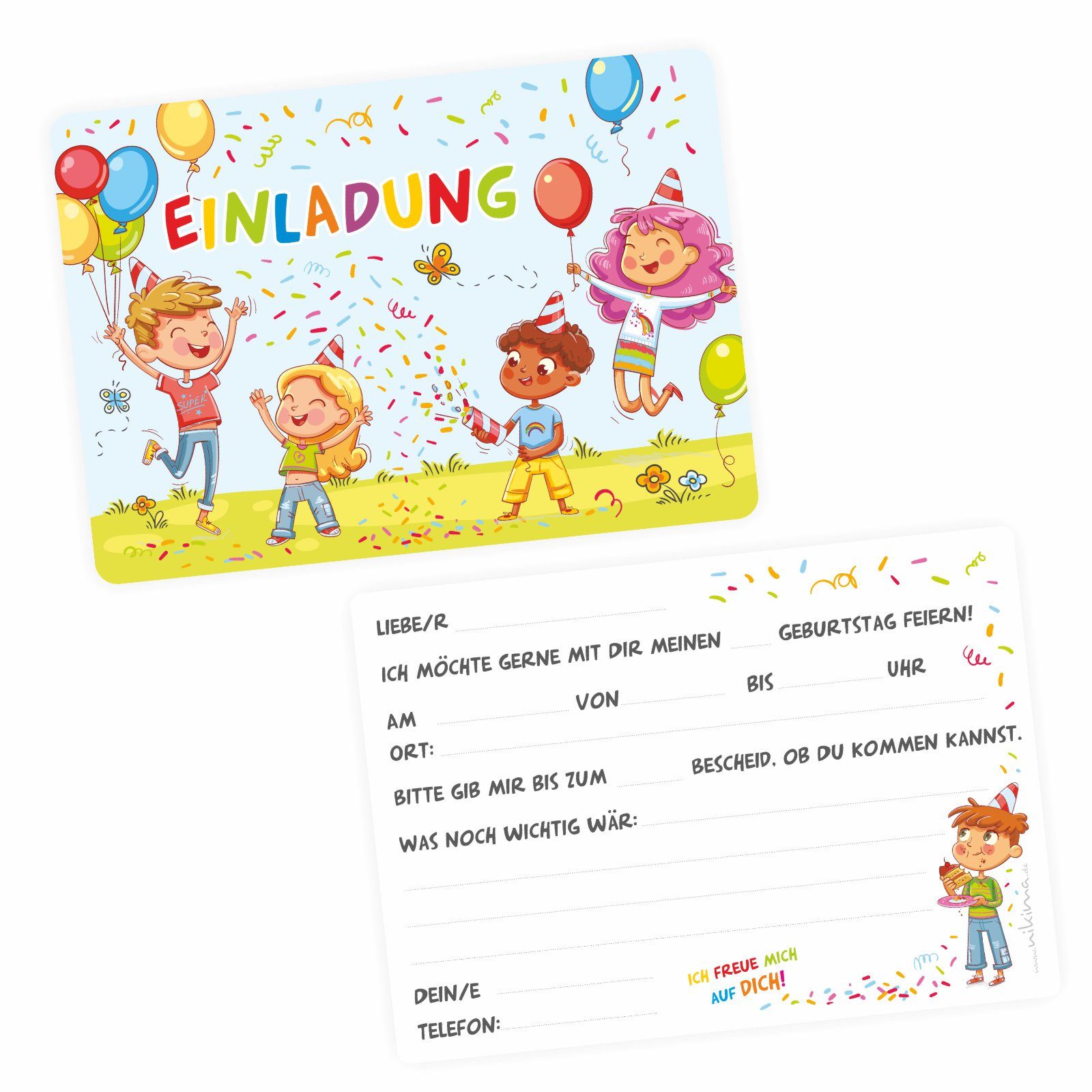 Einladungskarten 10 bunte Einladungskarten Kindergeburtstag inkl. Umschlag