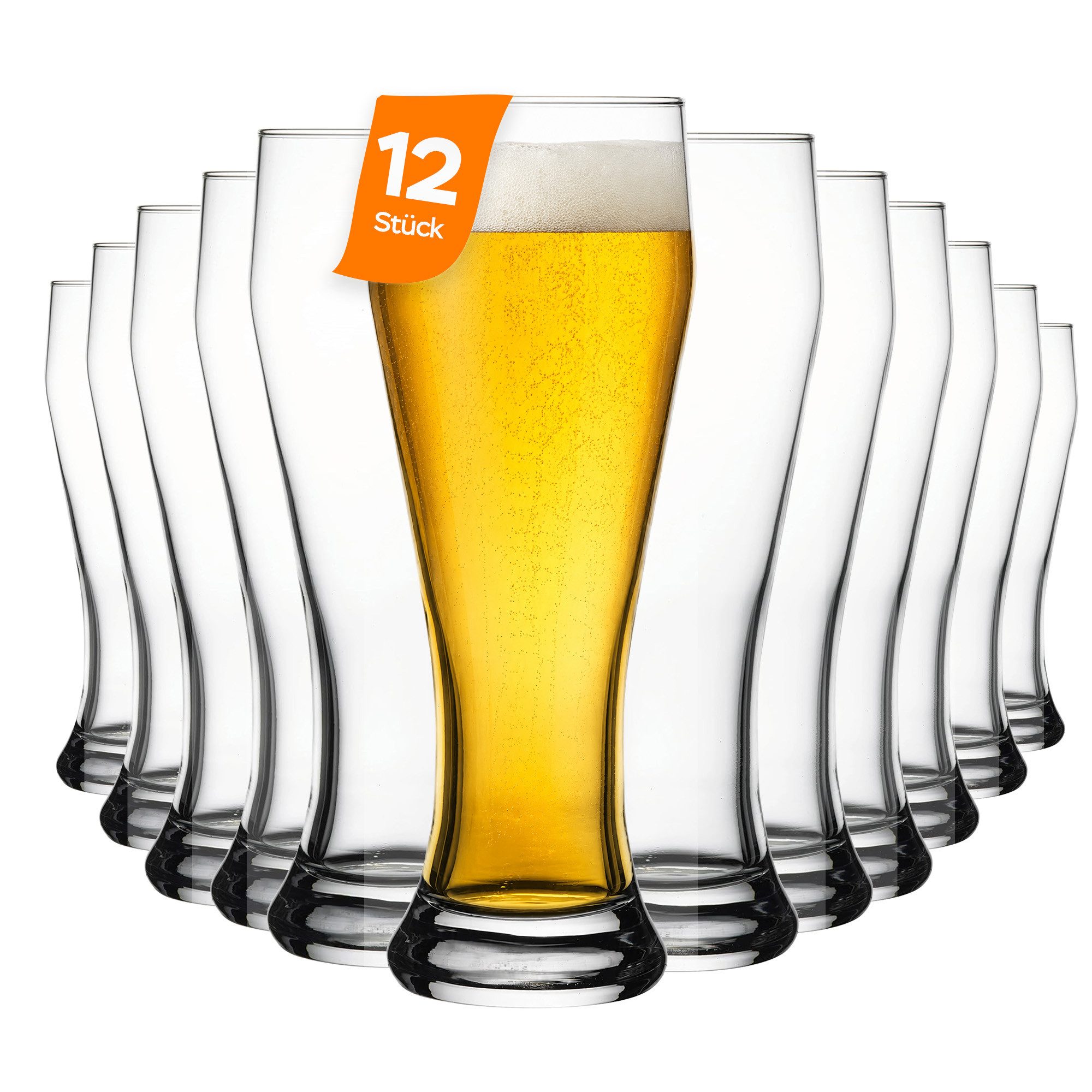 Pasabahce Bierglas, 12-tlg., Glas, Klassisches Bierglas mit 520 ml Inhalt und schlanker Form