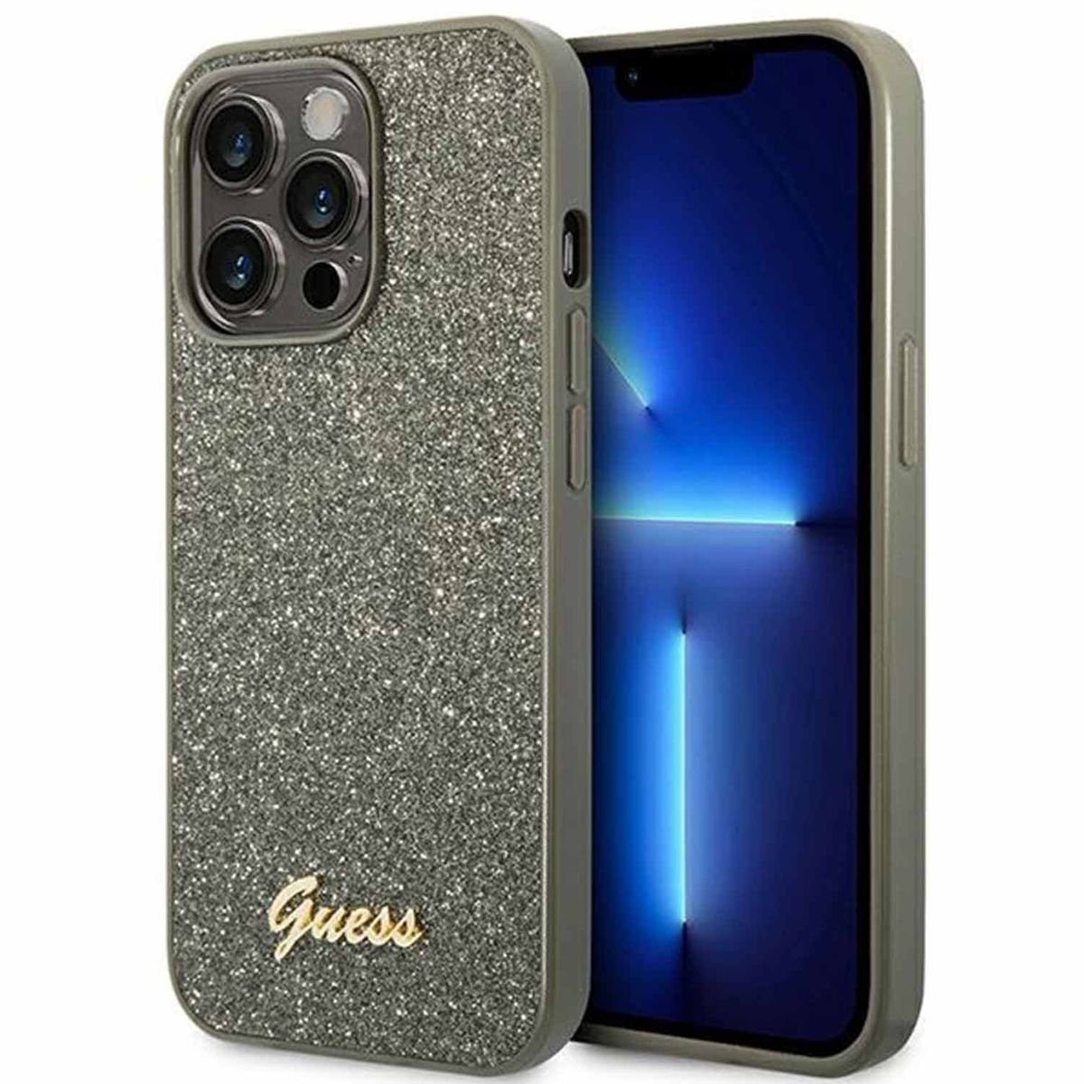 Guess Handyhülle Guess Hard Case Glitter Script Collection Apple iPhone 14 Pro Case Schutzhülle Grün