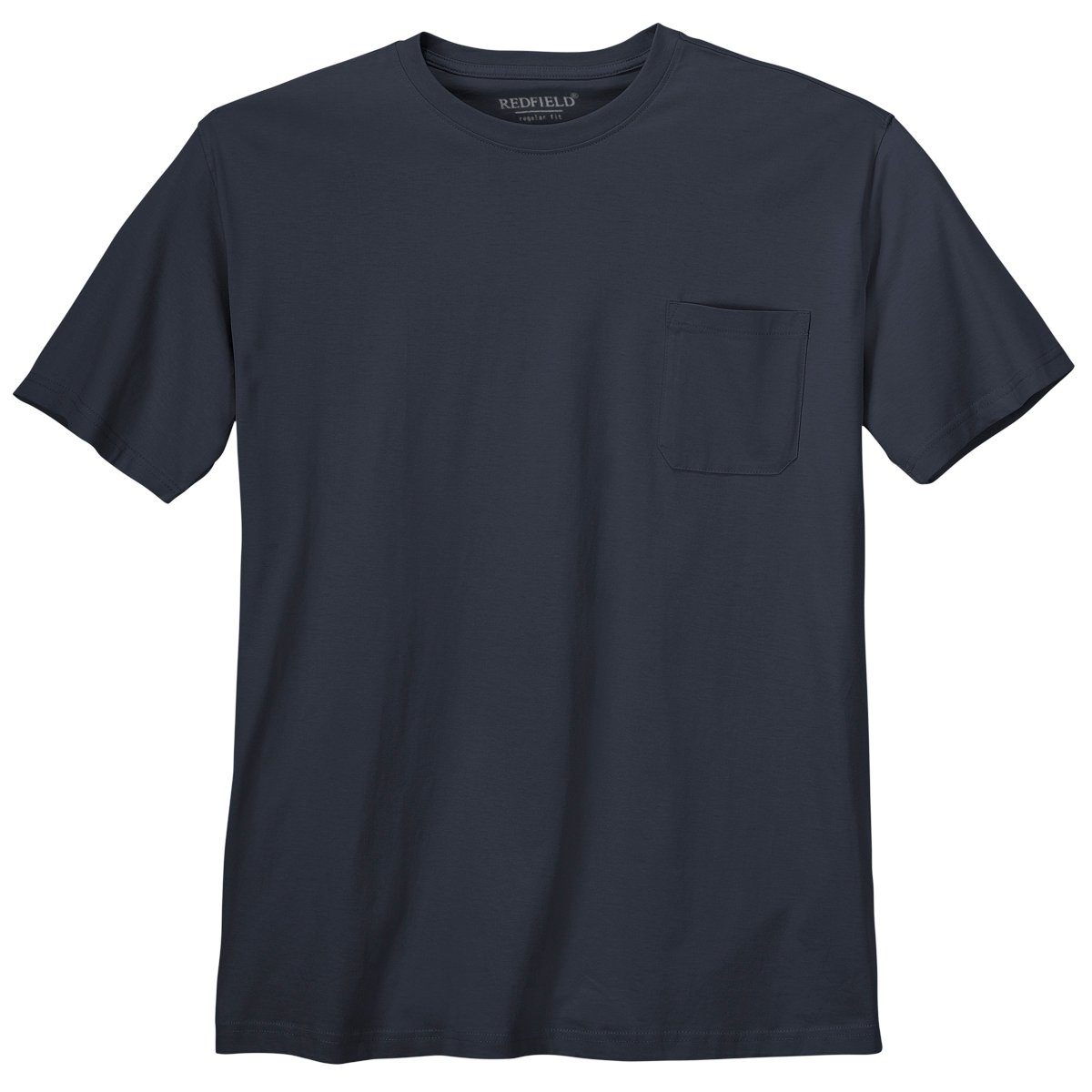 redfield Rundhalsshirt Übergrößen Rundhals Basic T-Shirt Jerry navy Brusttasche Redfield