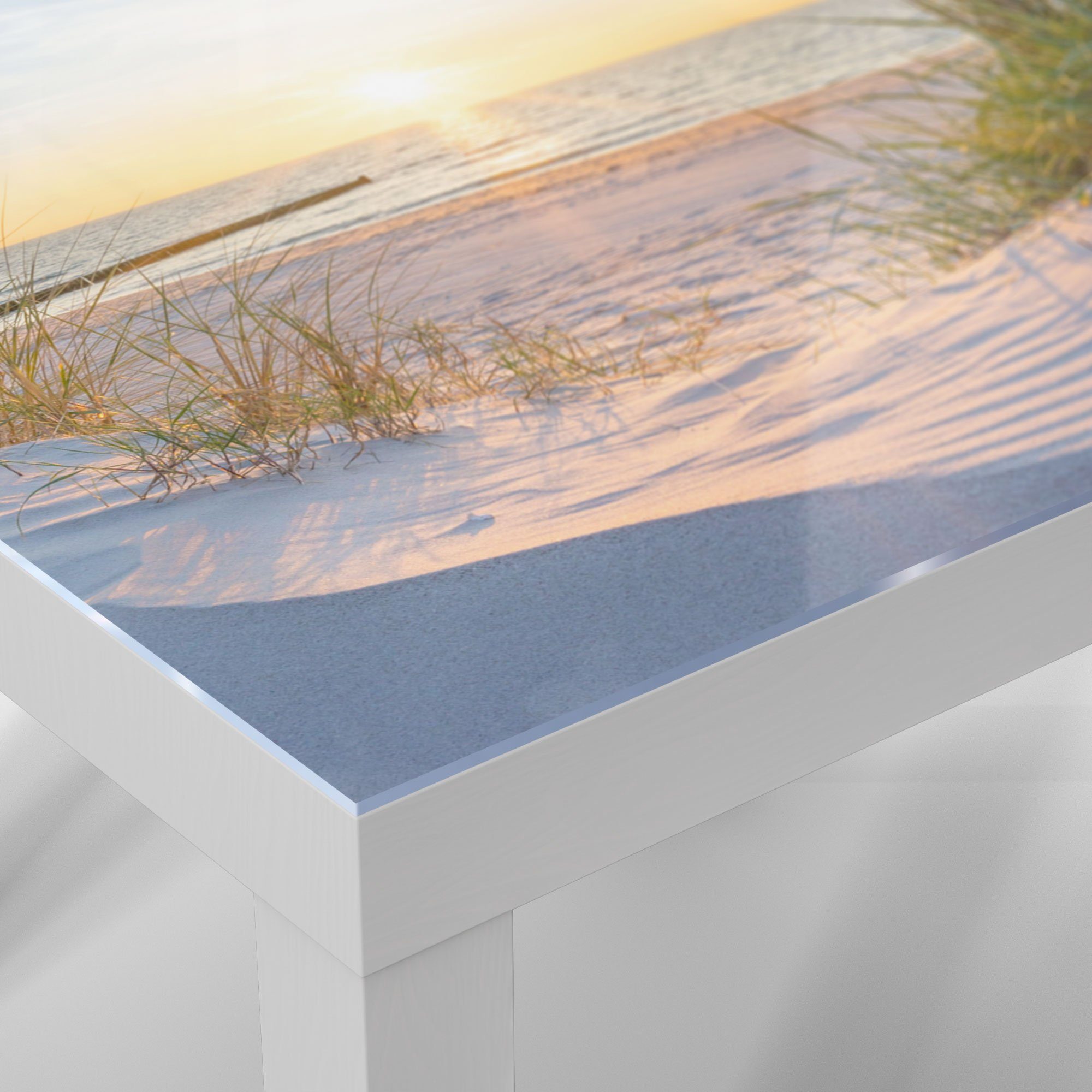 Ostsee', DEQORI Weiß Glas 'Abendsonne Glastisch Beistelltisch Couchtisch an der modern