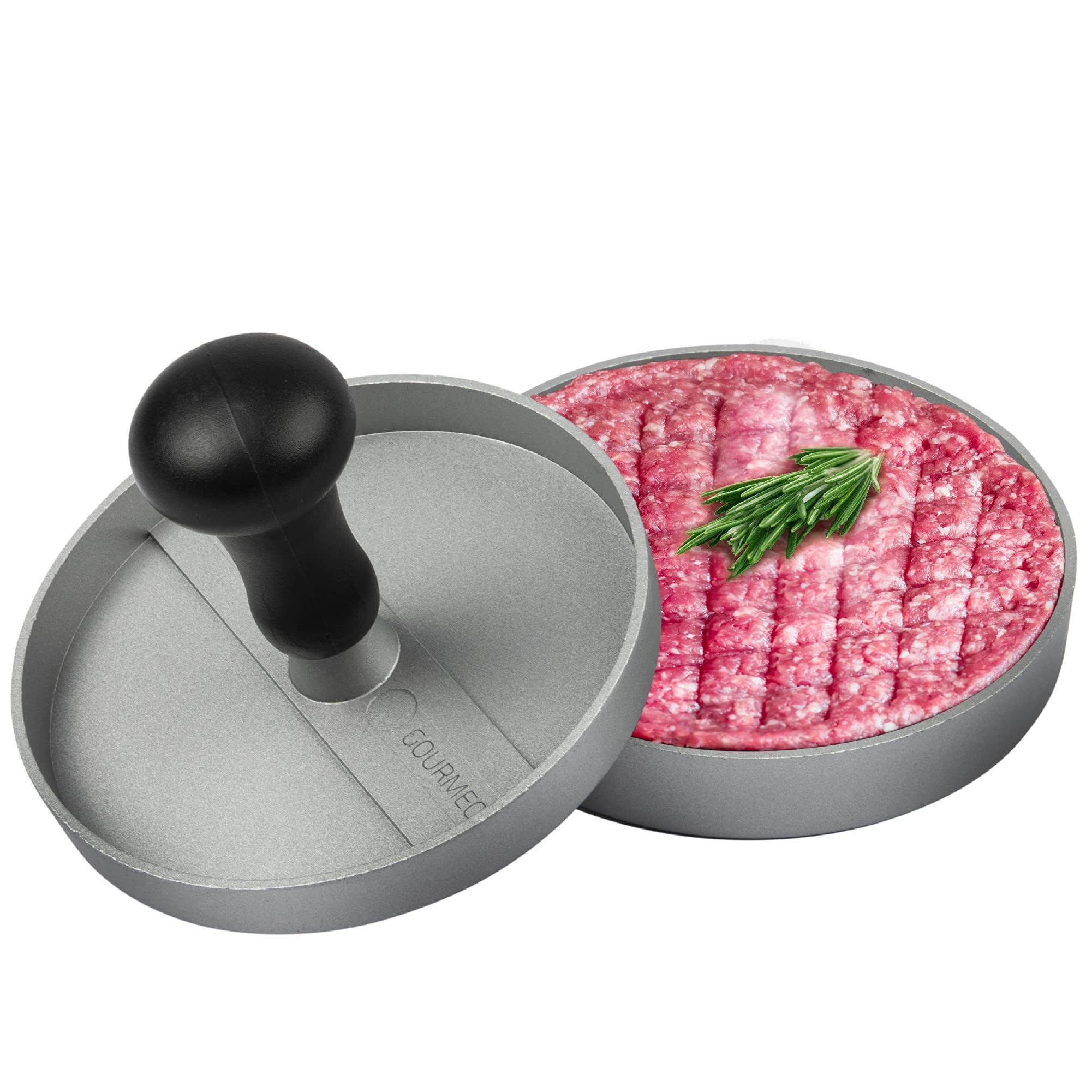 GOURMEO Burgerpresse Burgerpresse aus Aluguss mit Antihaftpapier, Burger Maker, Aluminium