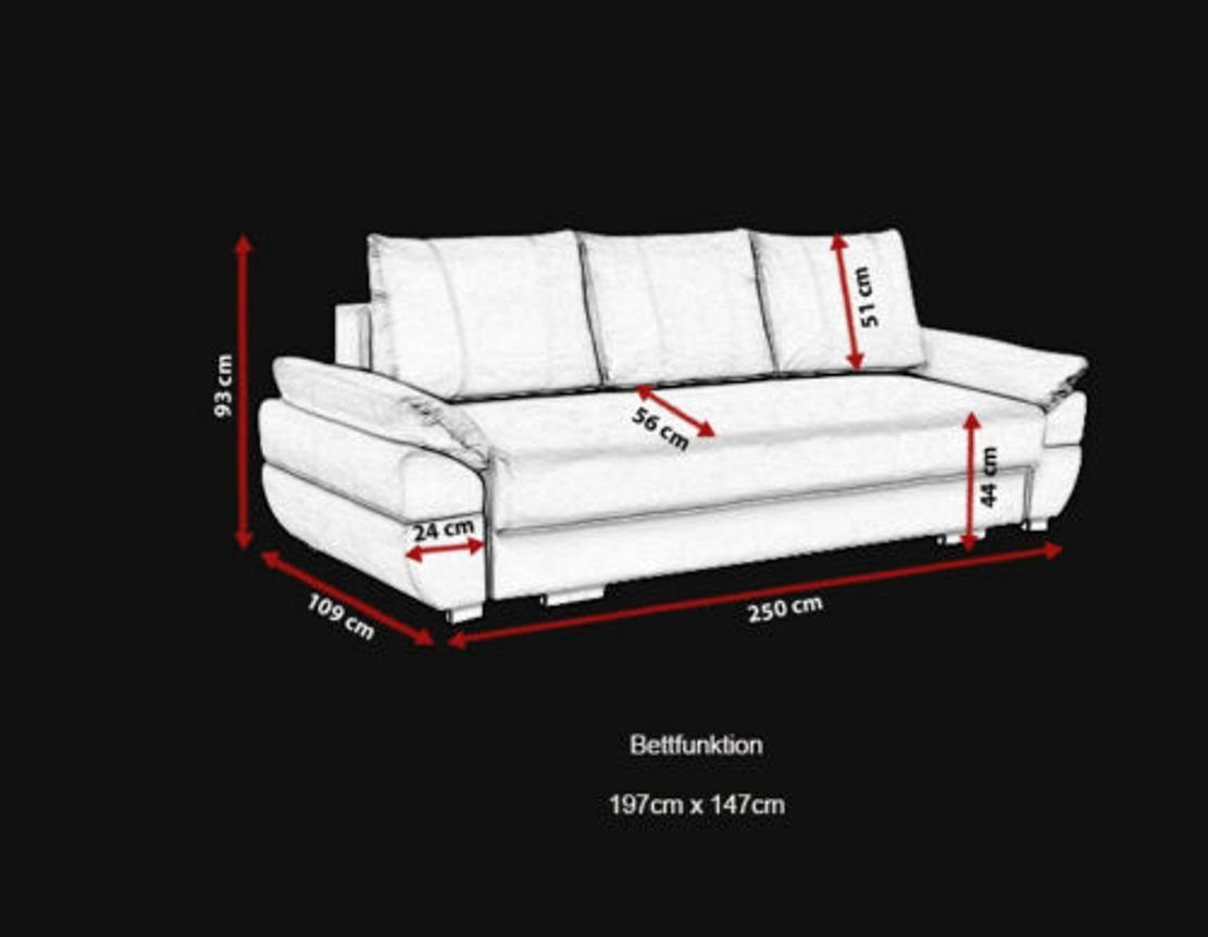 Sofa, Bettfunktion JVmoebel Mit Grau