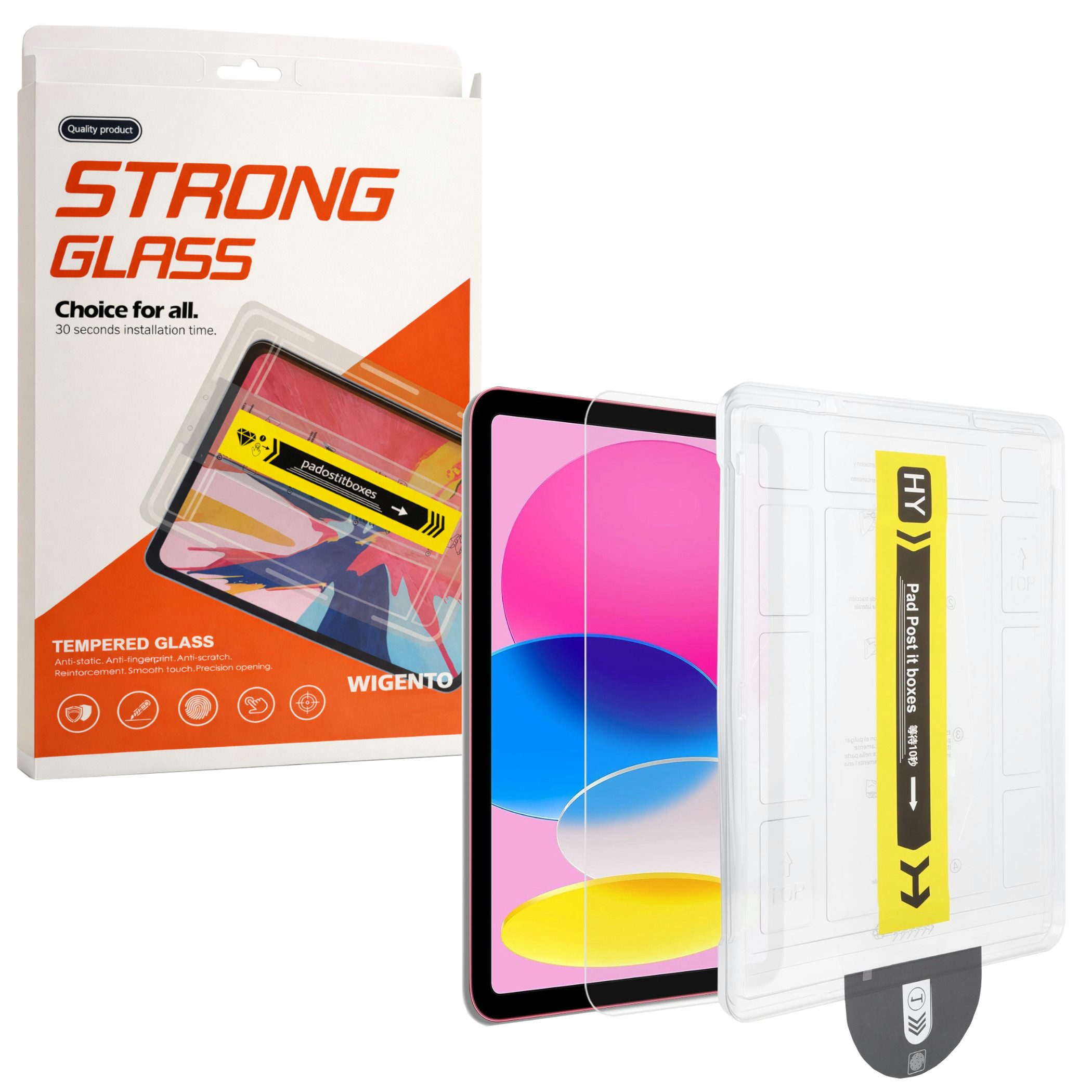 Wigento Tablet-Hülle Für Apple iPad 11th 2025 / 10.9 2022 SnapFit Glas Installationshilfe, 9H Härte, kratzfest, stoßfest, Installationshilfe, Oleophob