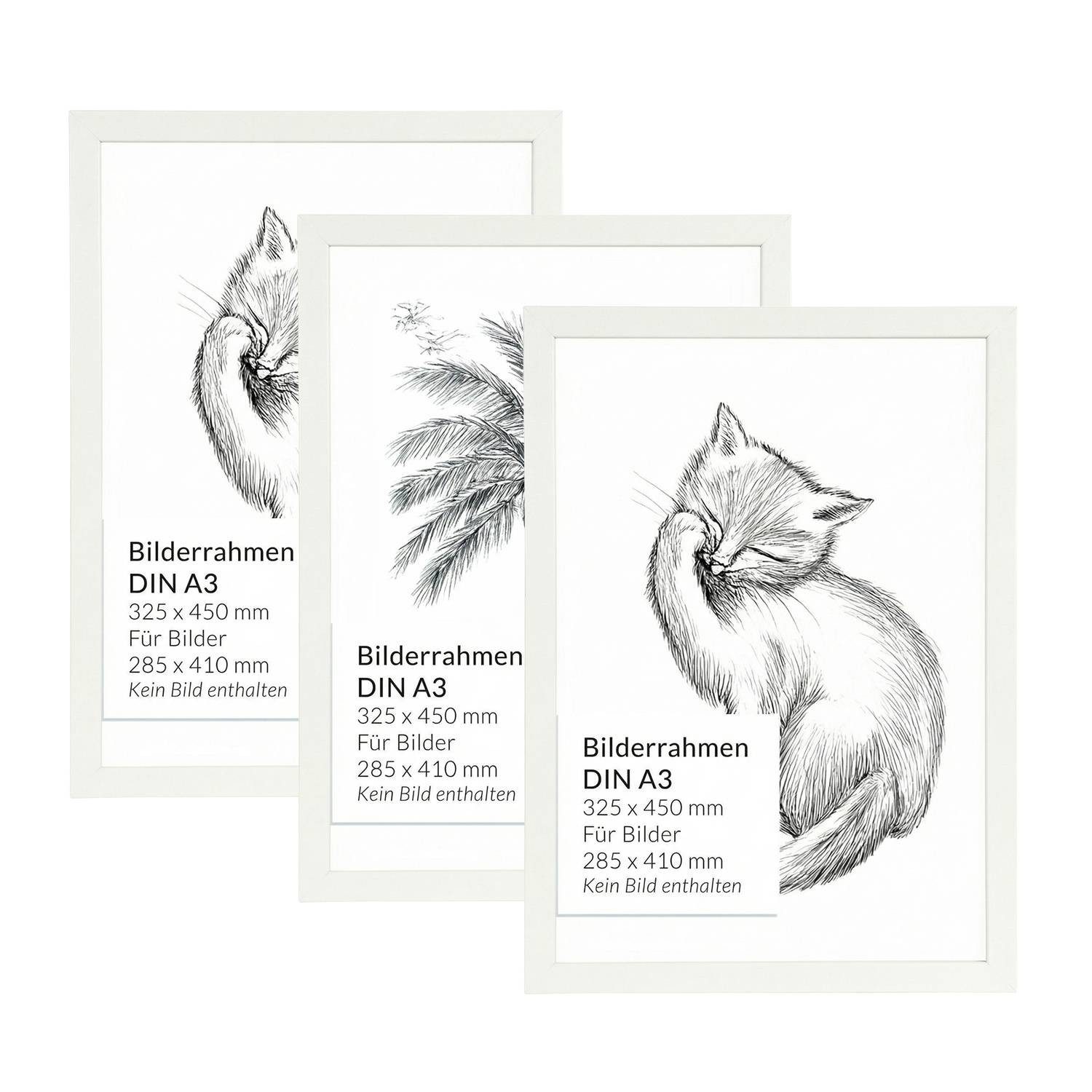 Licht-Erlebnisse Bilderrahmen-Set BILDERRAHMEN, (1 St), 3 Stück DIN A3 45 x 32,5 cm Holz Kunststoff bruchsicher Weiß