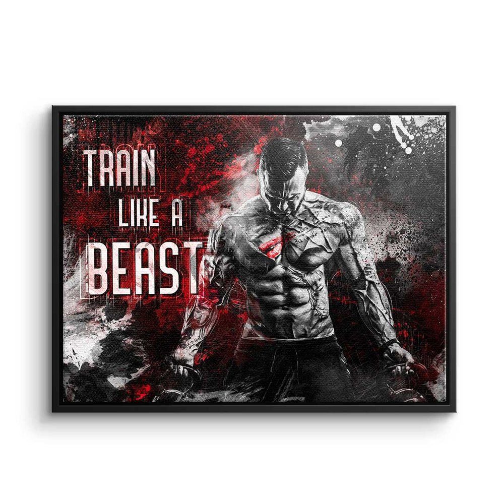 DOTCOMCANVAS® Leinwandbild, Premium Leinwandbild - Motivation - Train Like A Beast - Training - S schwarzer Rahmen