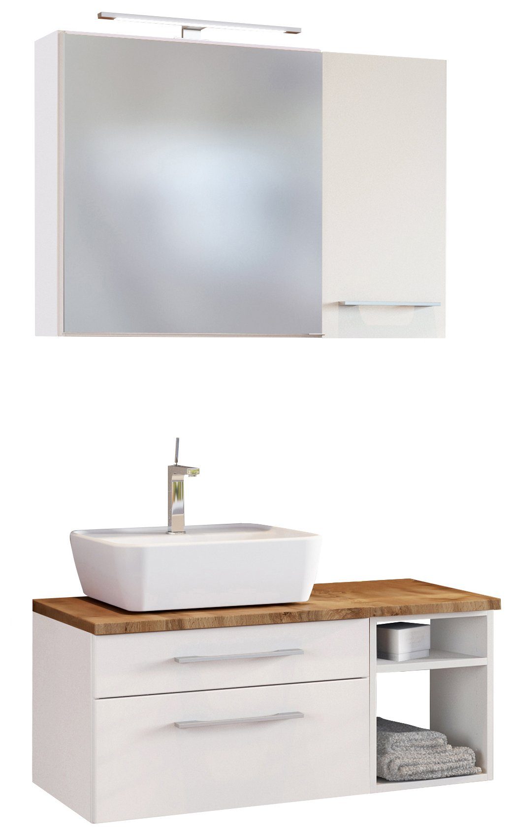 HELD MÖBEL Badmöbel-Set Waschtisch-Set Davos 90 cm -F- (links) weiß/matt weiß