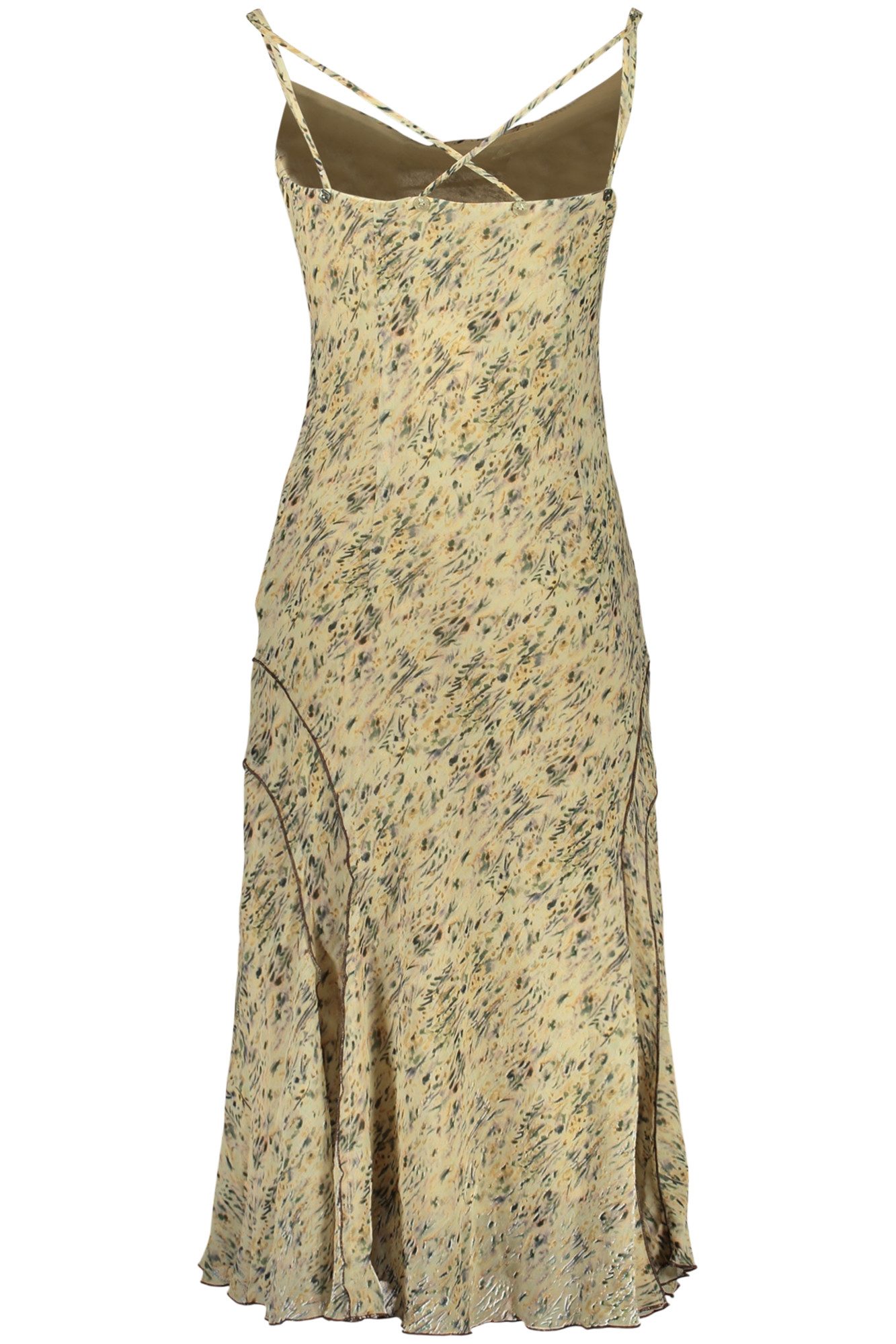 Desigual Partykleid Langes Damenkleid Beige mit Muster & Kontrastdetails – Verstellbare