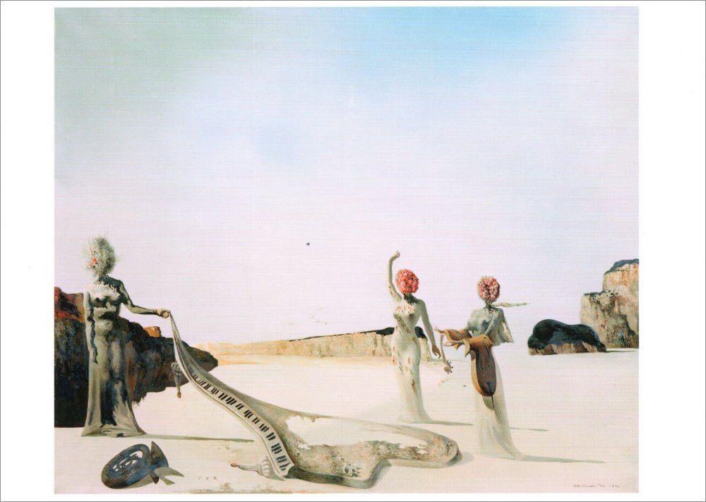 Postkarte Kunstkarte Salvador Dalí "Drei junge surrealistische Frauen"
