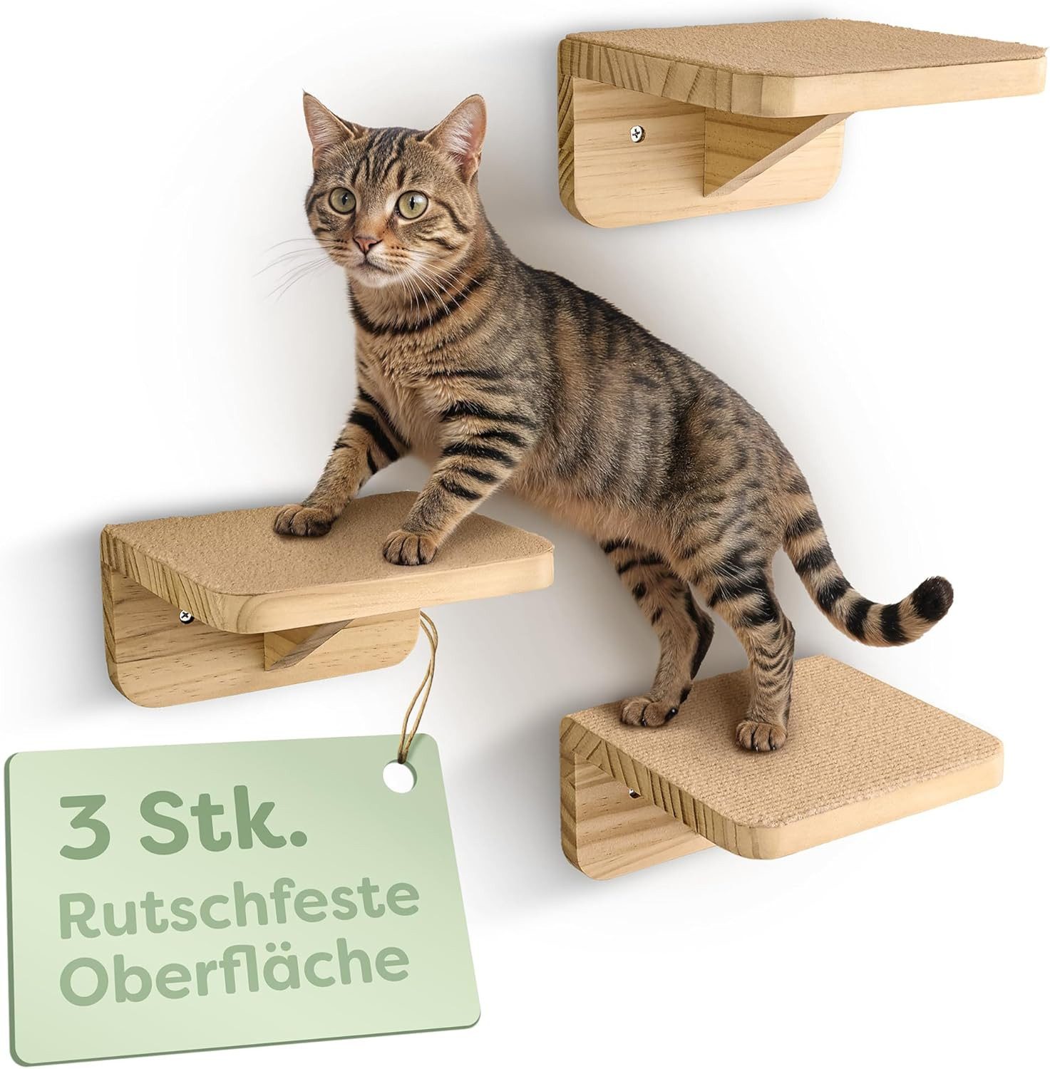 Knupis Kratzbaum Katzen Spiel Kletterwand 3er Set – FSC® Kiefernholz - Katzentreppe, Rutschfestes Vlies - Einfache Montage - Hohe Belastbarkeit bis 30kg