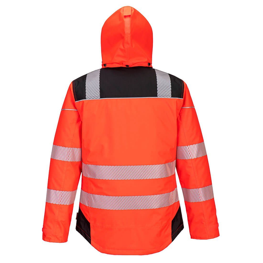 PW3 Schwarz / Rot - Portwest Kapuze Warnschutz-Regenjacke mit T400 Arbeitsjacke