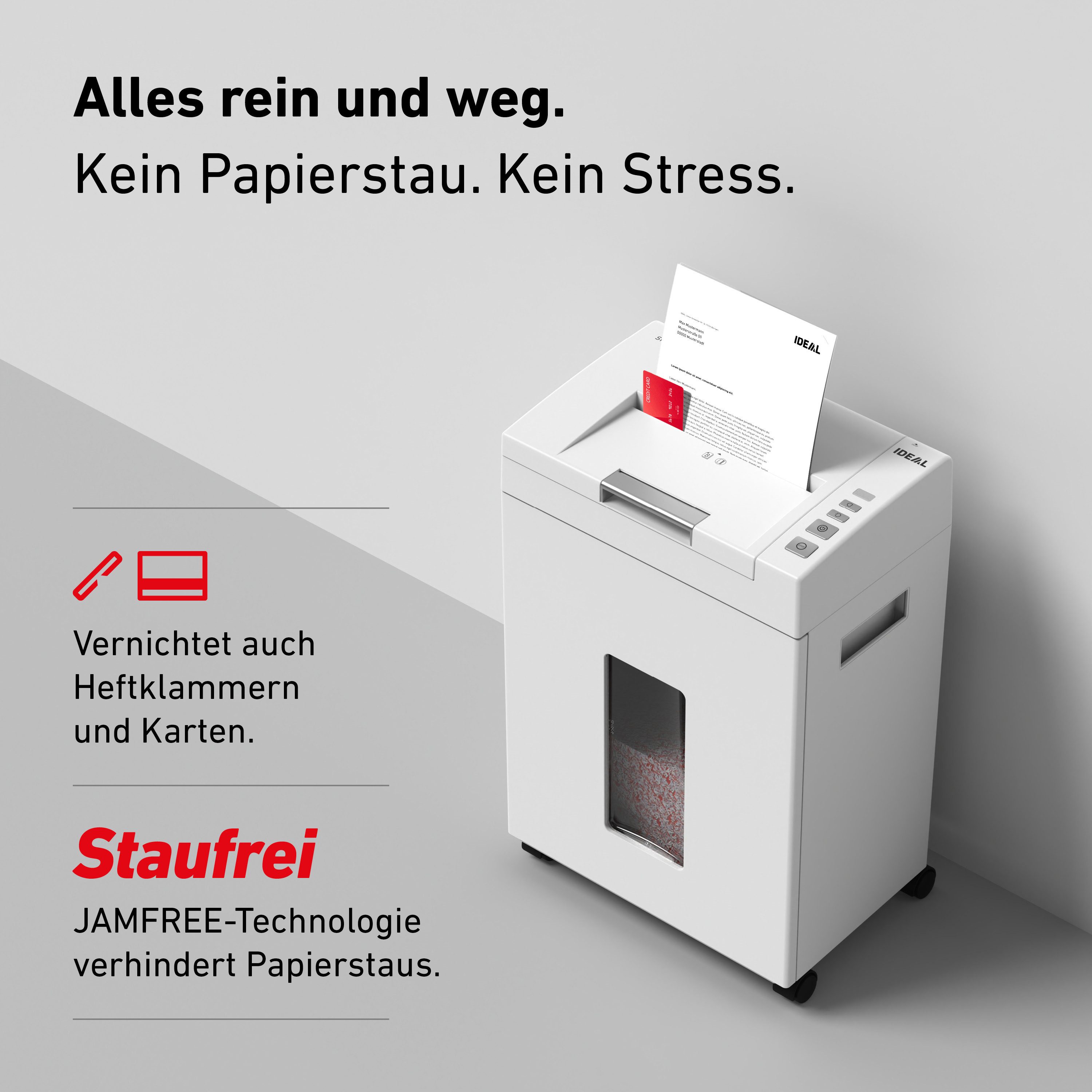 IDEAL Aktenvernichter Autofeed IDEAL Shredcat 8291 CC, 4 x 10 mm Partikelschnitt, Sicherheitsstufe P-4, 150 Blatt Autofeed, 21 l Volumen, DSGVO-sicher