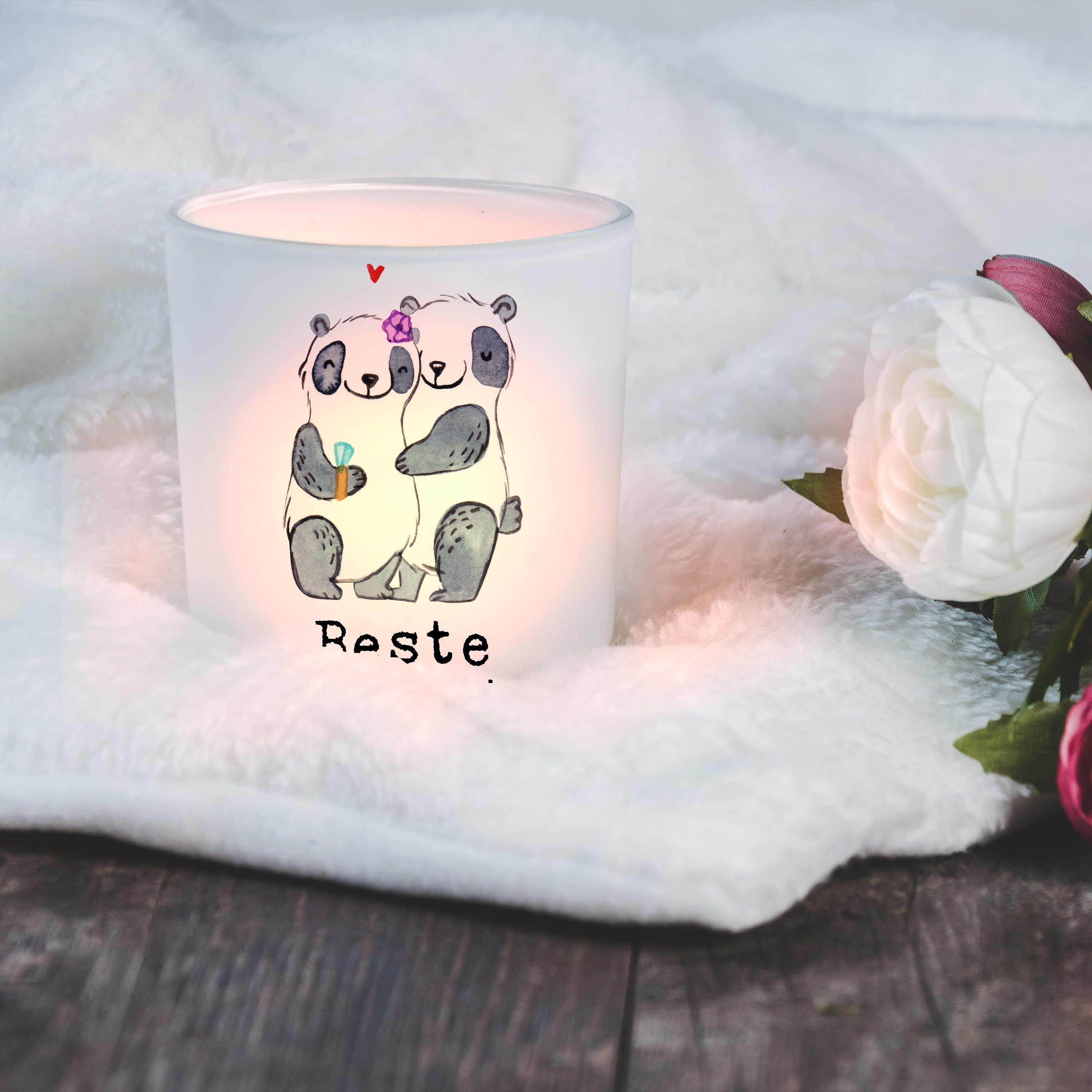 Mr. & Mrs. Panda Windlicht Panda Beste Verlobte der Welt - Transparent - Geschenk, Teelichtglas, (1 St)