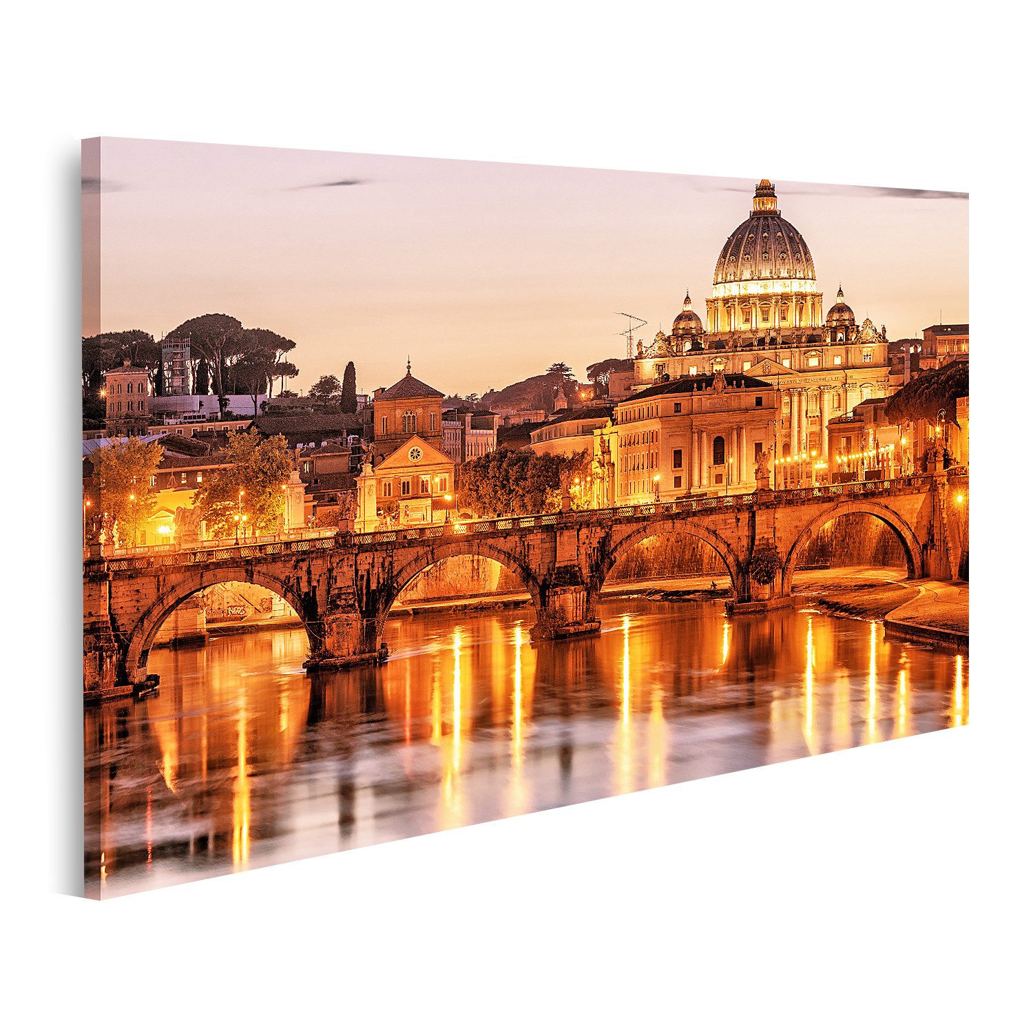 Leinwandbild Nachtansicht Sant Angelo San Pietro Rom St Peter Dom Italien Bilder