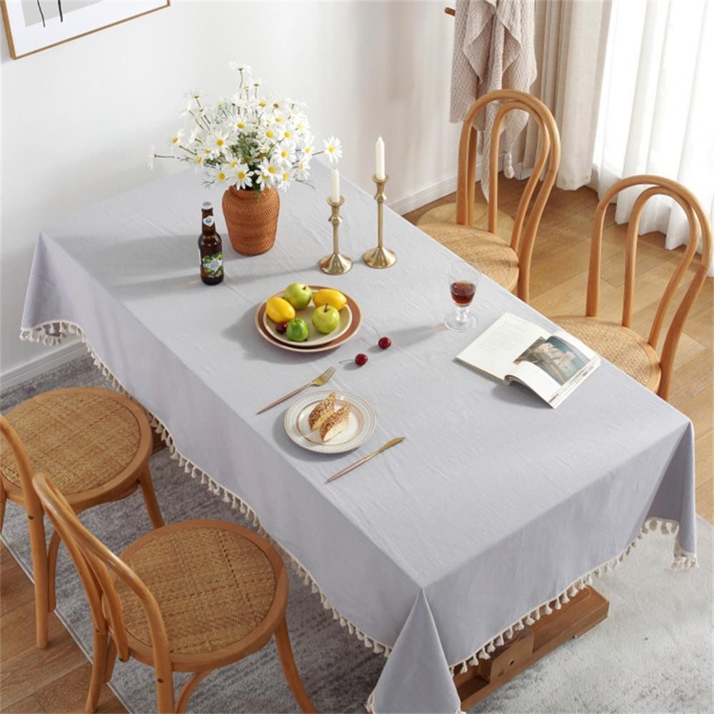 MOPUEA Tischdecke Tischwäsche, Abwaschbar Tischdecke Tischtuch Leinen mit Quaste