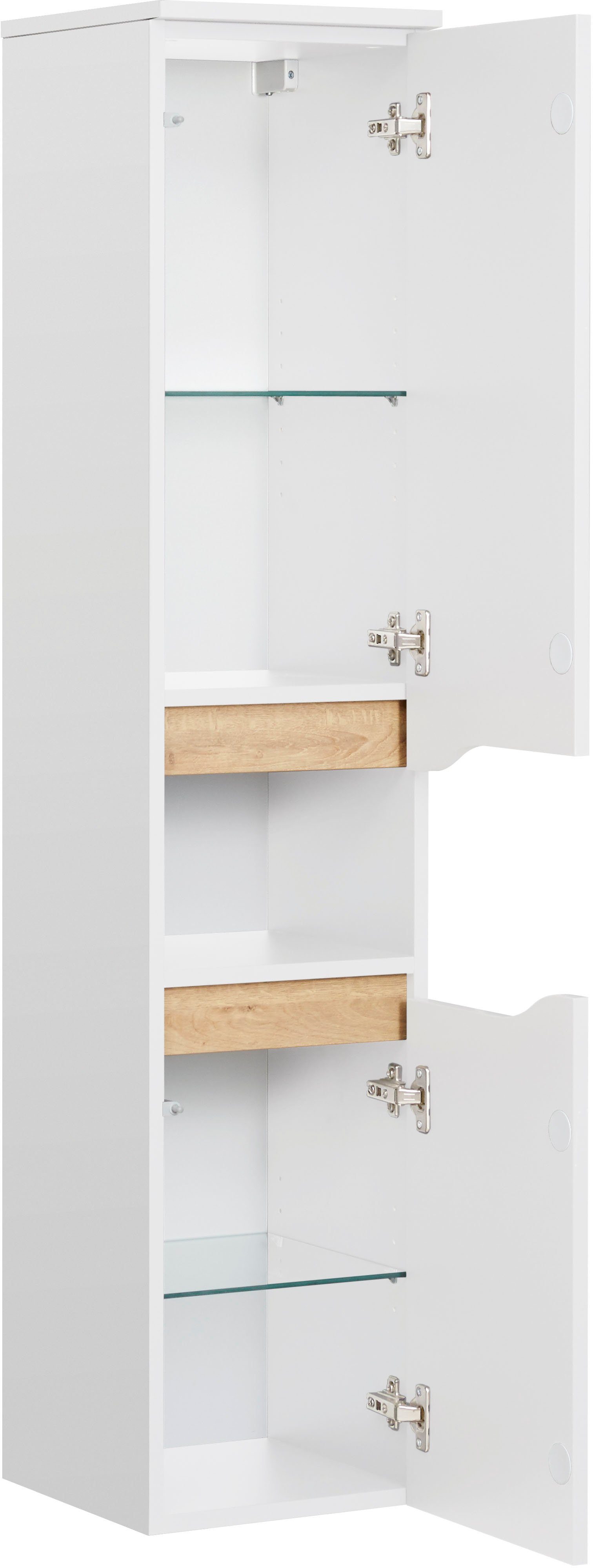 Saphir Midischrank Quickset Badschrank 30 cm breit, 2 Türen, 1 Nische, 2 Einlegeböden Badezimmer-Midischrank inkl. Türdämpfer, grifflos