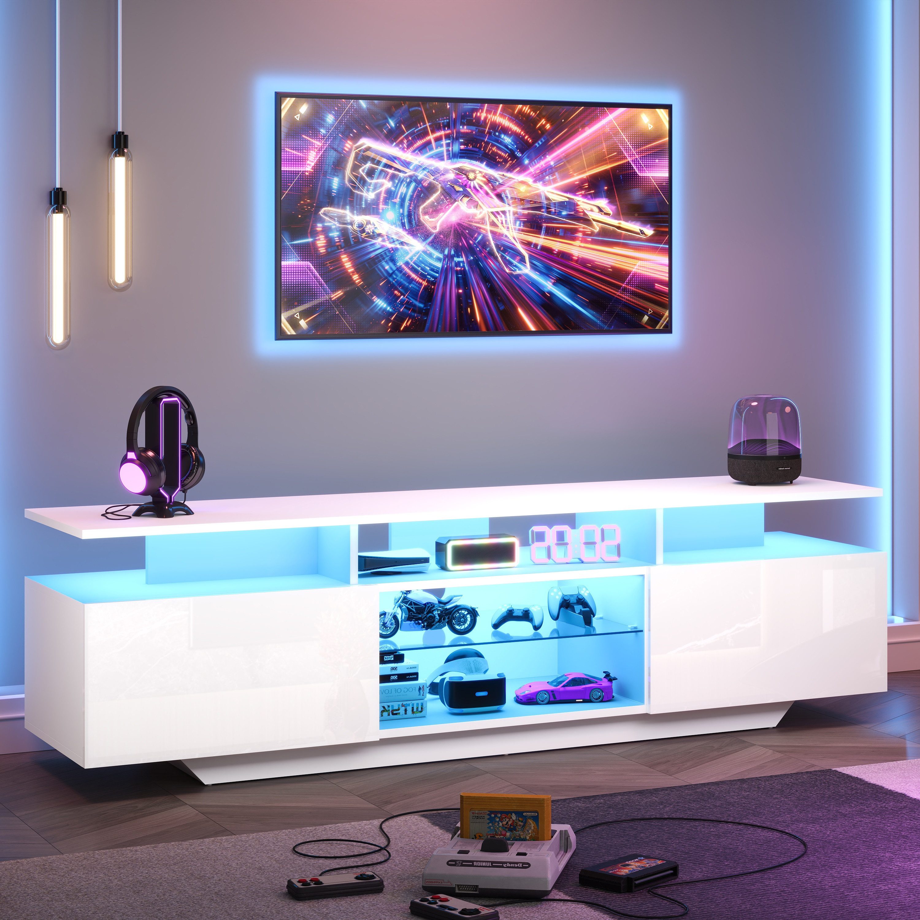 Fine Life Pro TV-Schrank Lowboard / TV‑Schrank / TV‑Lowboard mit LED,8 Ablageflächen 160×40×45 cm, für Fernseher bis 70 Zoll