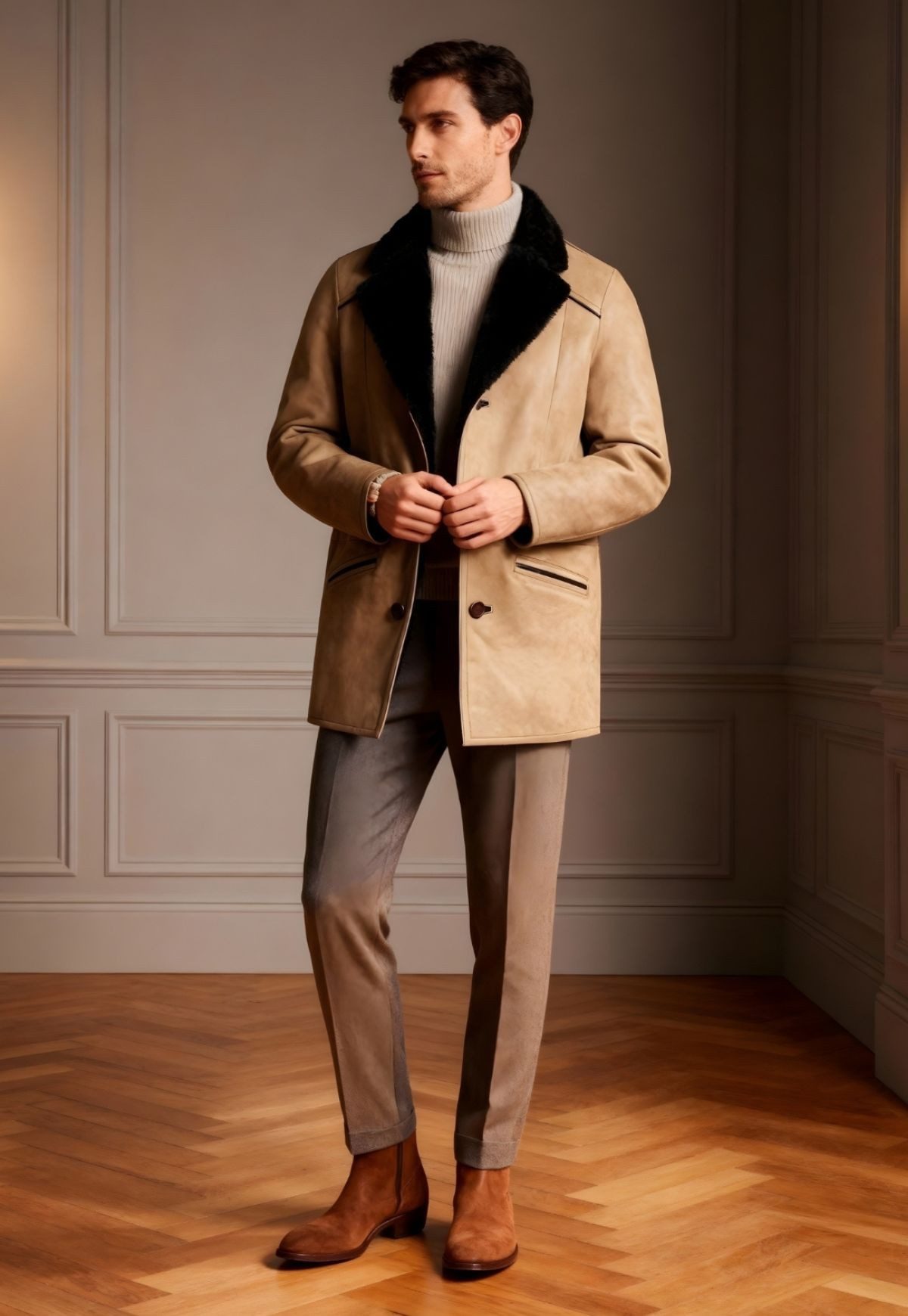 Hollert Wintermantel Lammfellmantel Antonio Camel günstig online kaufen