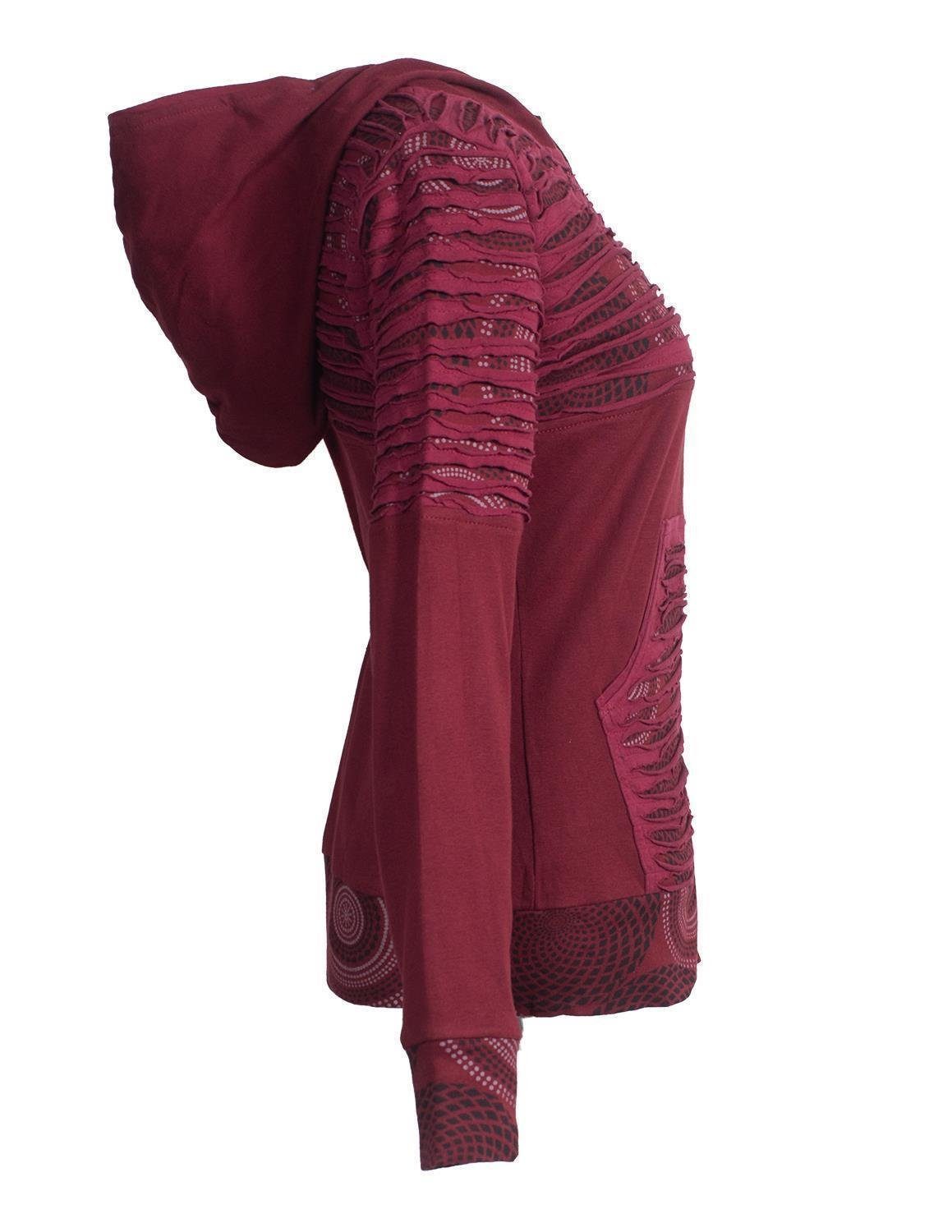 Vishes Kapuzensweatjacke Hoodie Kapuzenjacke mit Cutwork Patchwork (1-tlg) Boho, Hippie, Elfen, Goa Style, Gestreift, Mandala