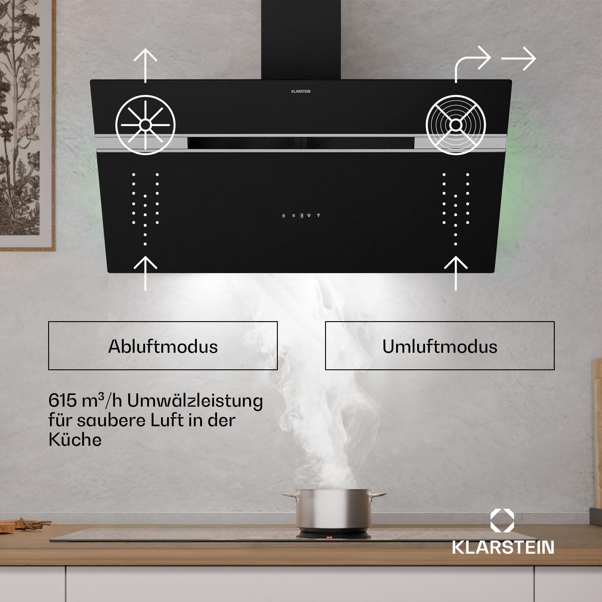 Klarstein Deckenhaube Alina Alina, kopffrei Dunstabzugshaube Umluft Abluft LED Touch App