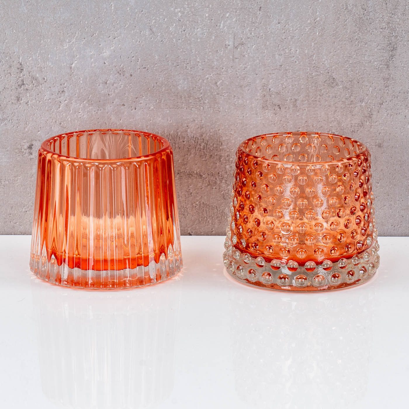 Levandeo® Teelichthalter, 2er Set Teelichthalter H7cm Glas Orange Kerzenhalter Tischdeko Kerzen