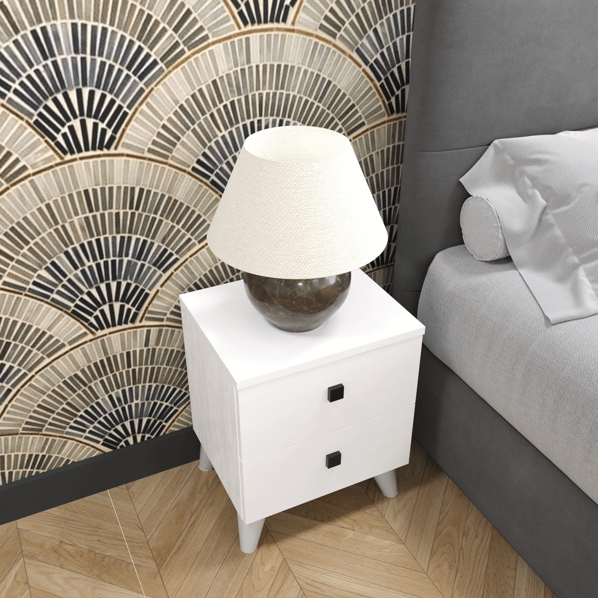 BDR Smart Home Art Kommode Artes Nachttisch mit 2 Schubladen Atlantic Pine Stilvoll & Praktisch