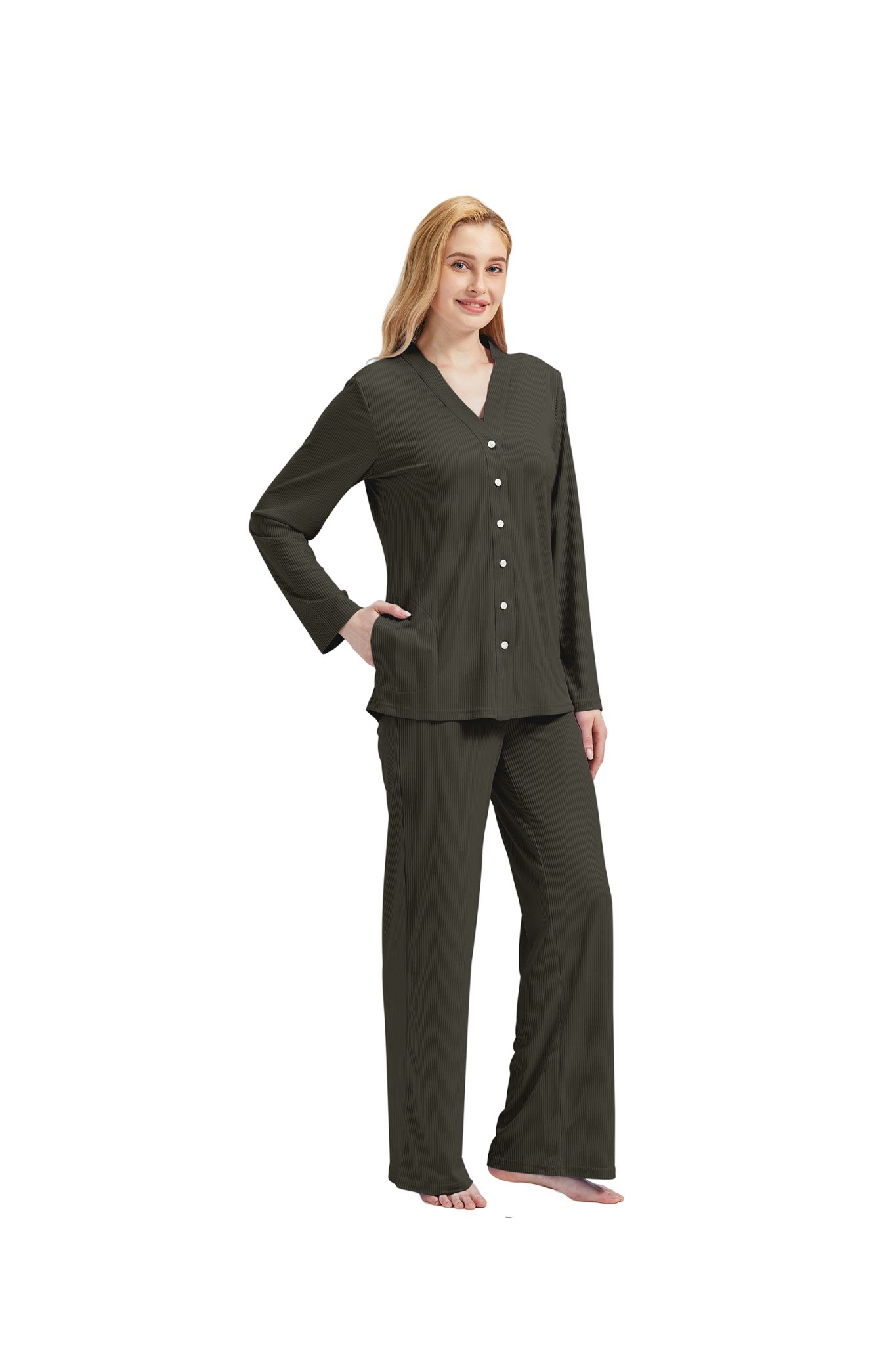 M-Diamant Schlafanzug Damen Pyjama-Set Damenwäsche V-Ausschnitt günstig online kaufen