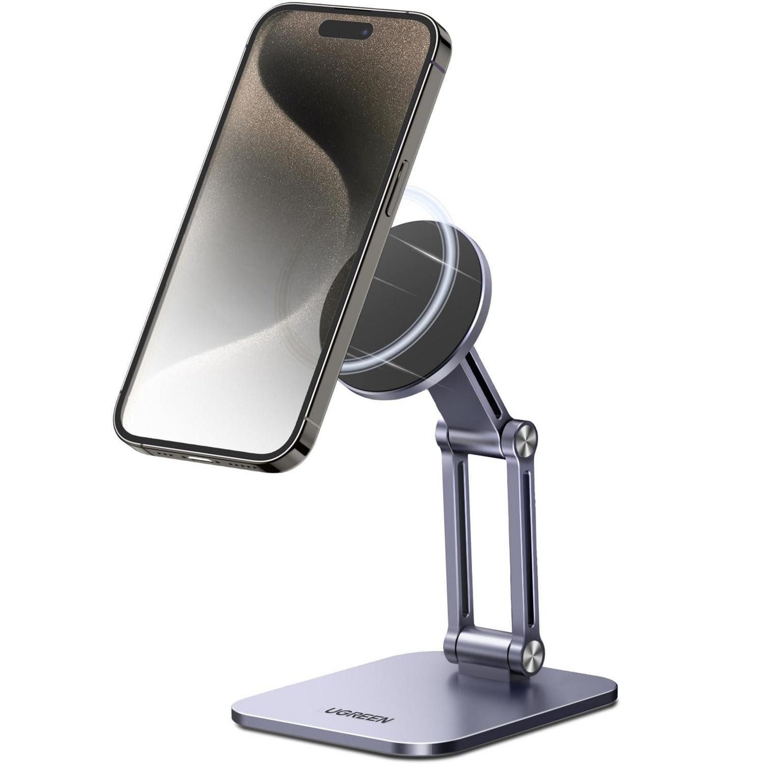 Smartphone-Halterung Handyständer Magsafe Magnetisch Faltbar Tisch Metallringe Grau