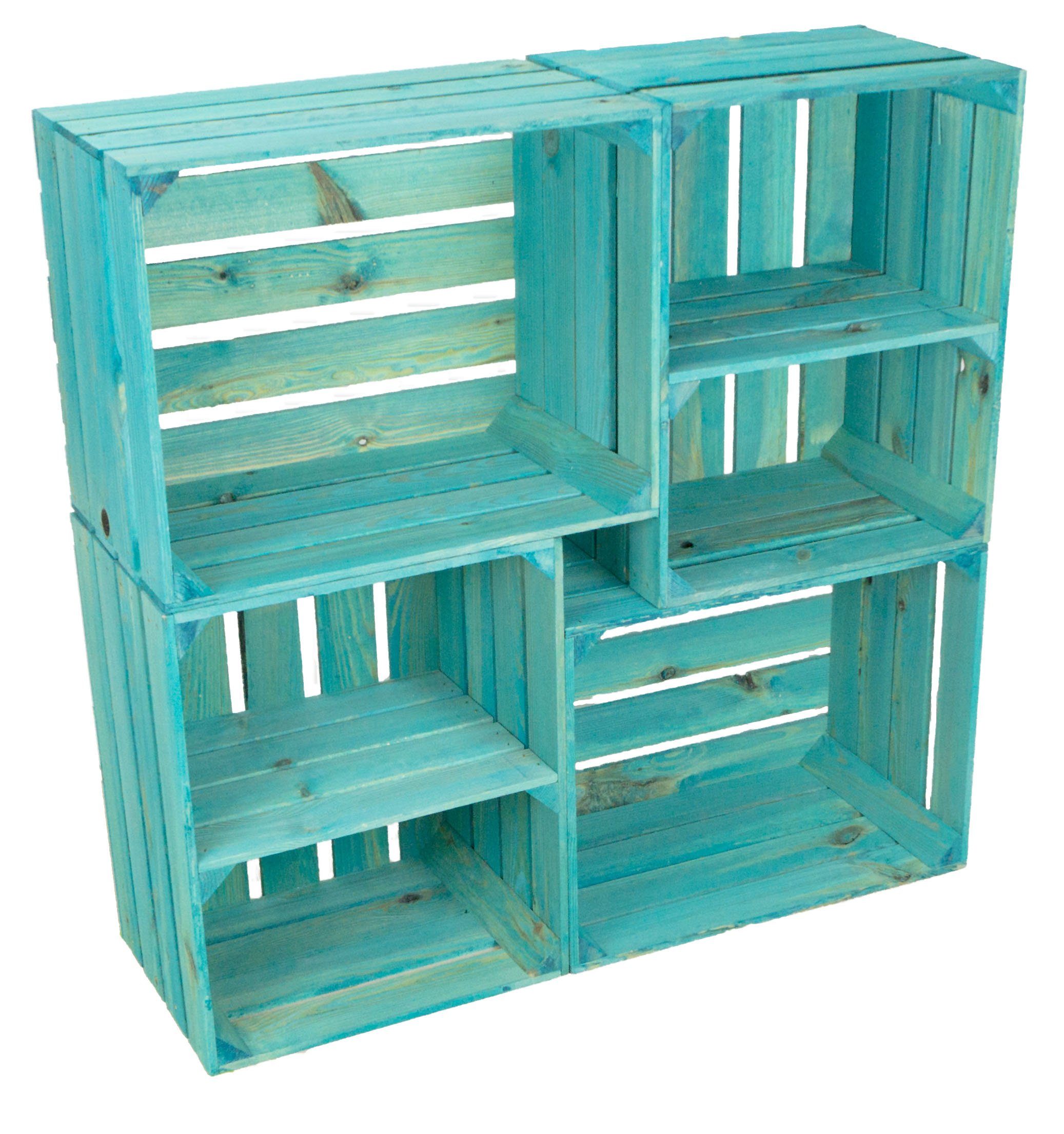 Kistenkolli Altes Land Allzweckkiste 4er set Obstkisten "Johanna" Türkis lasiert mix mit quer türkis Weink (Spar-Set, 4er Set)
