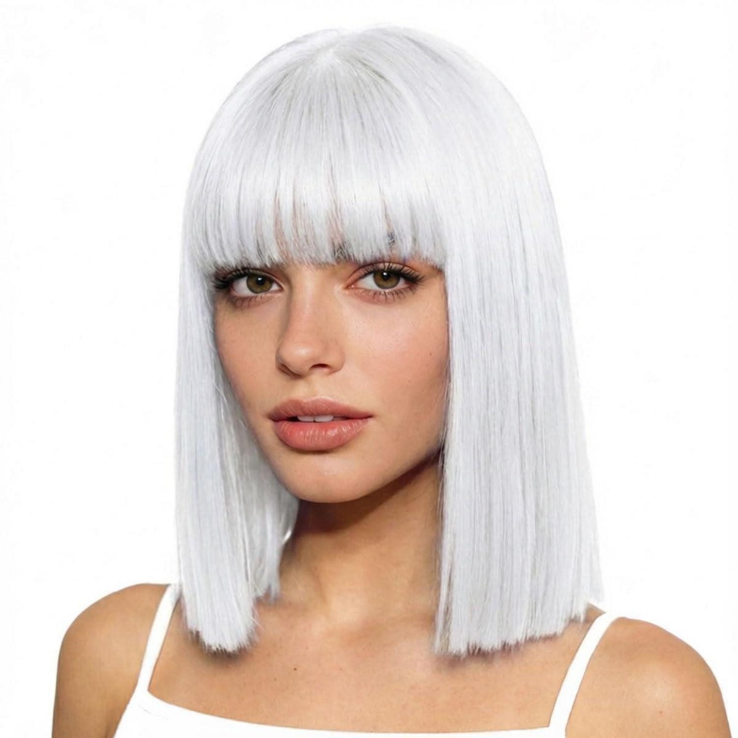 LuxusKollektion Kunsthaarperücke Perücke Bob kurz synthetisch Pony Cosplay Damen 30 cm Weiß