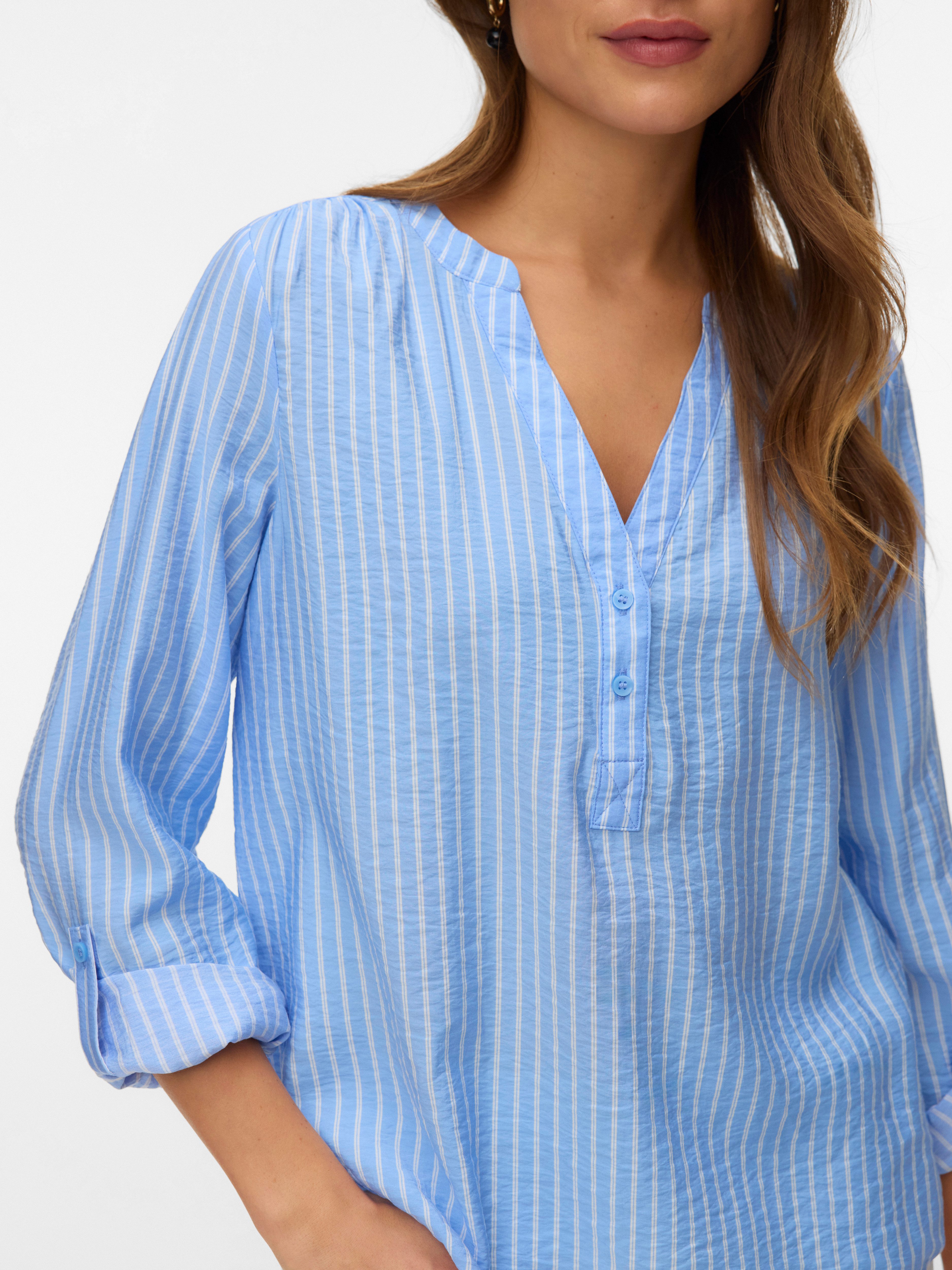 Vero Moda Blusenshirt VMKAJA LS V-NECK FOLD-UP TOP WVN mit Raglan-Ärmeln