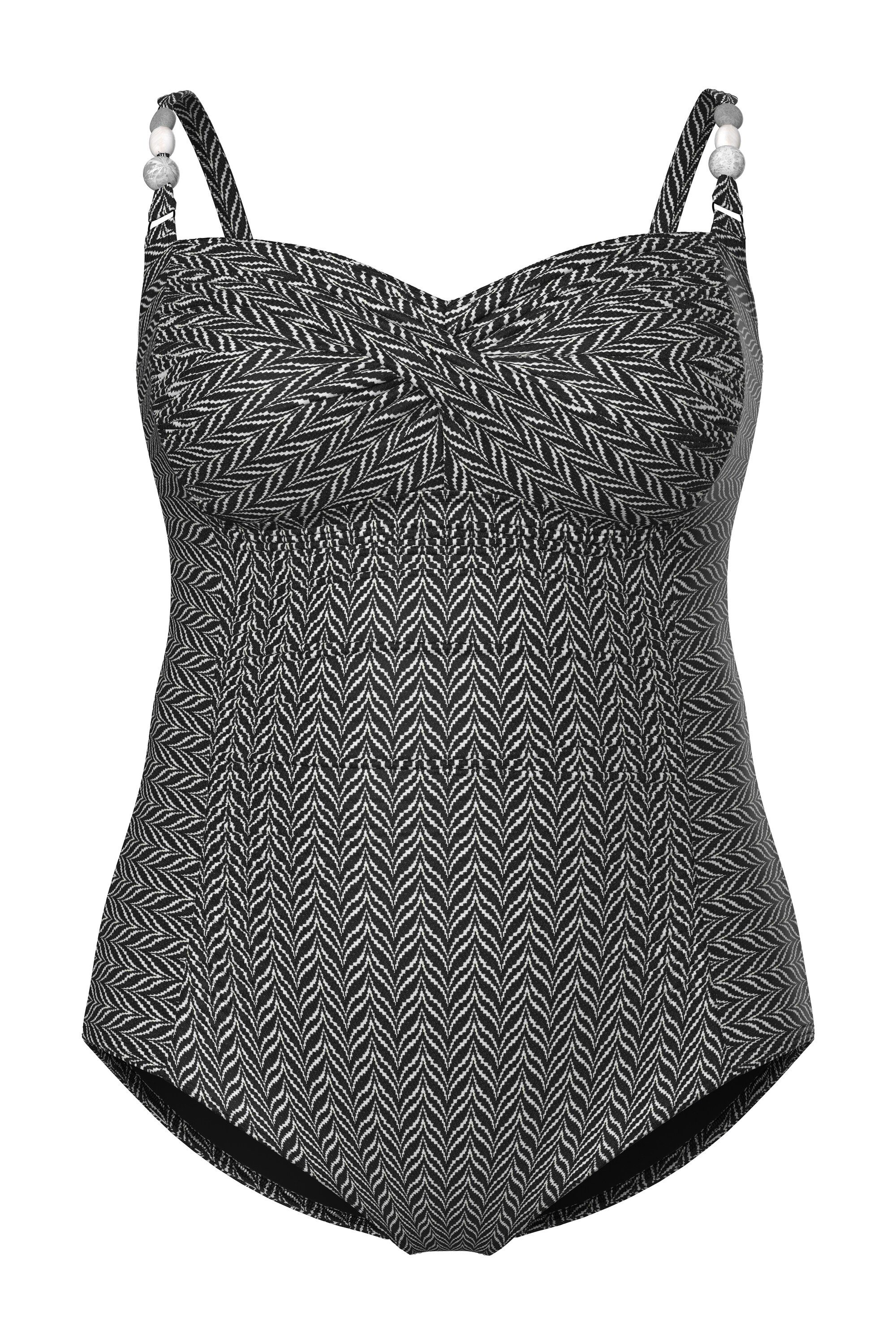Ulla Popken Badeanzug Badeanzug Zackenmuster Softcups Struktur drapiert