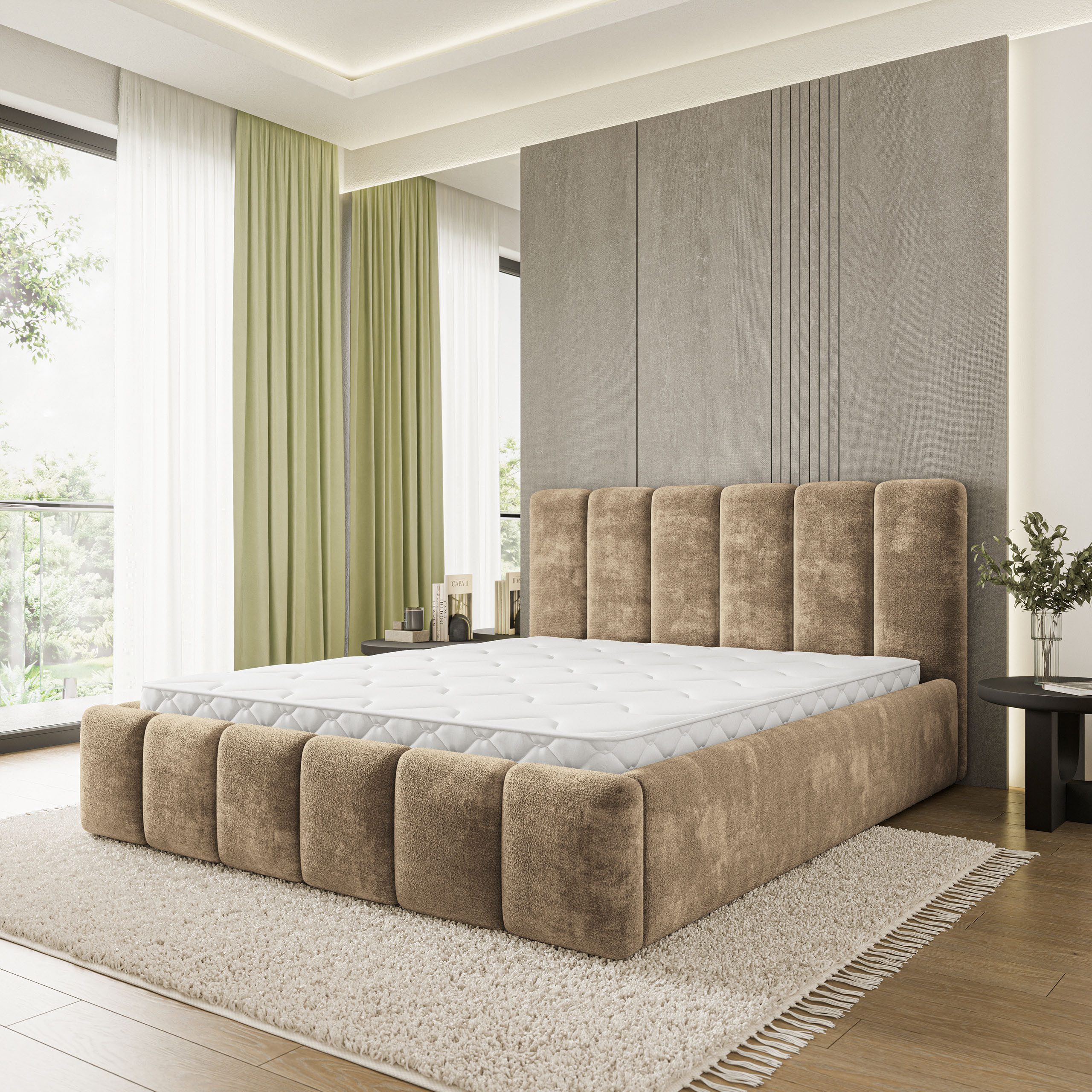 Masseno Polsterbett ATTORA 140x200 cm beige (mit Bettkasten und Lattenrost)