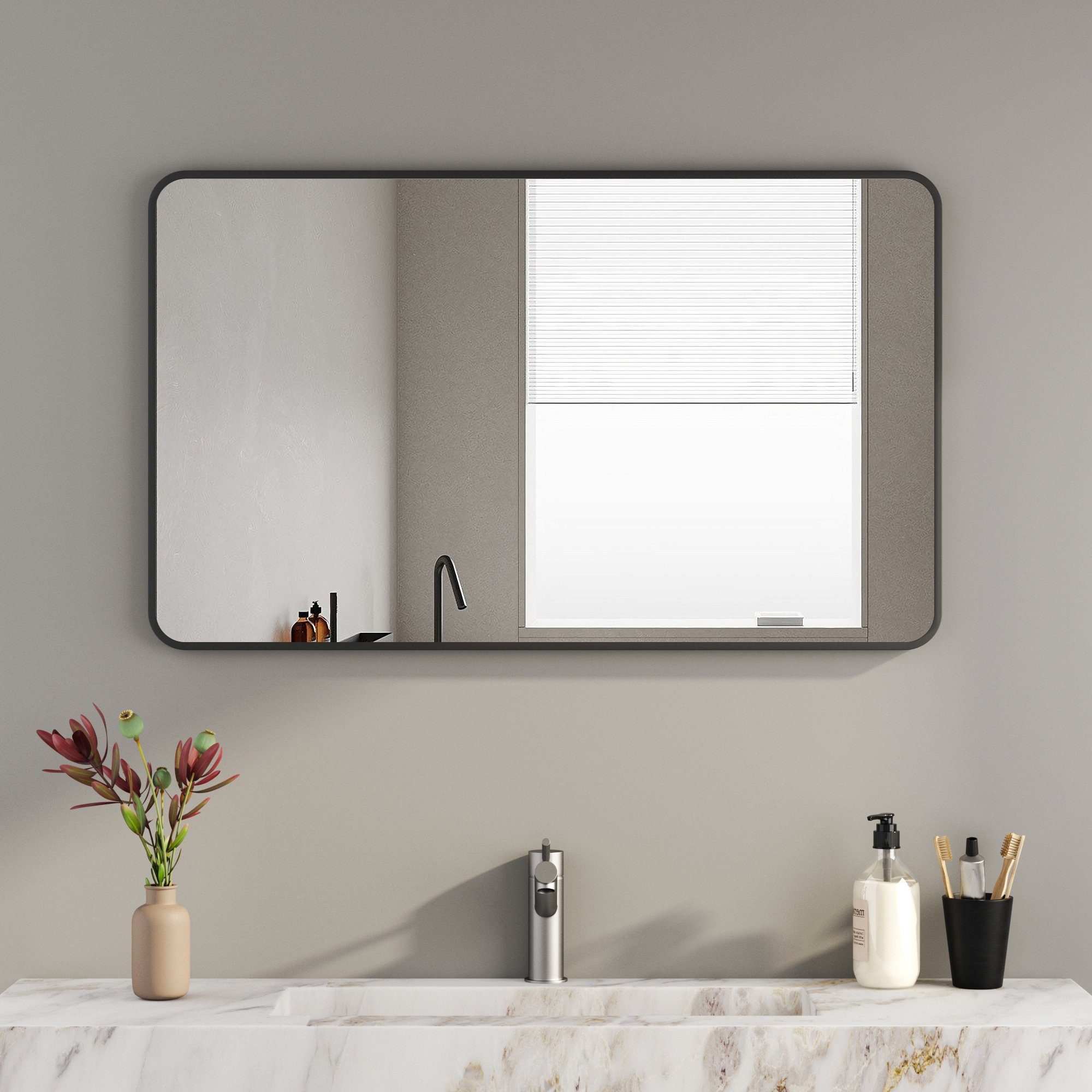 Boromal Dekospiegel Spiegel Flur 100x60 cm Wandspiegel Schwarz (Flurspiegel mit Aluminium Rahmen, HD groß, Rechteckig), für Flur, Bad, Schlafzimmer, Wohnzimmer